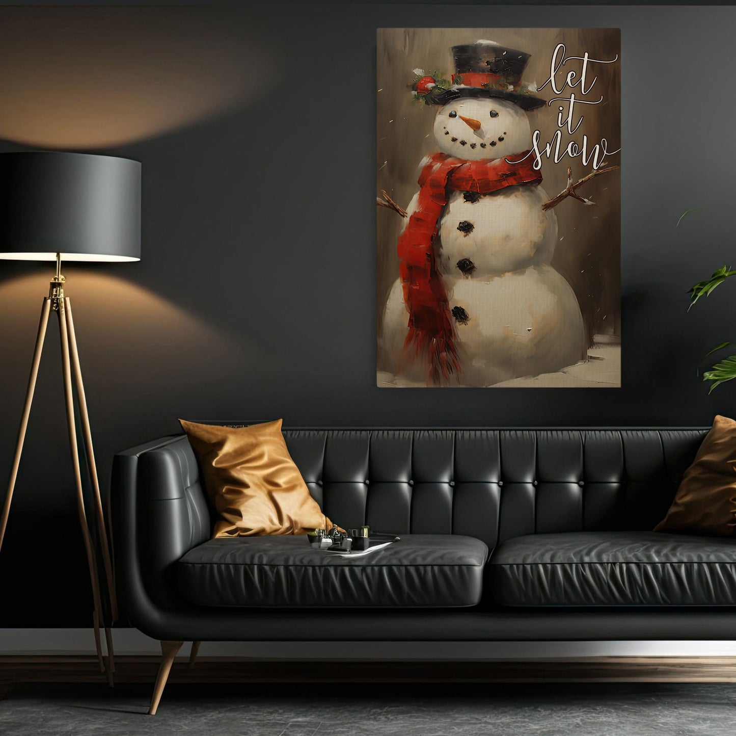 Snowman Let It Snow, Snowman Christmas Canvas Painting, Xmas Wall Art Decor - Christmas Poster Gift For Snowman Lovers