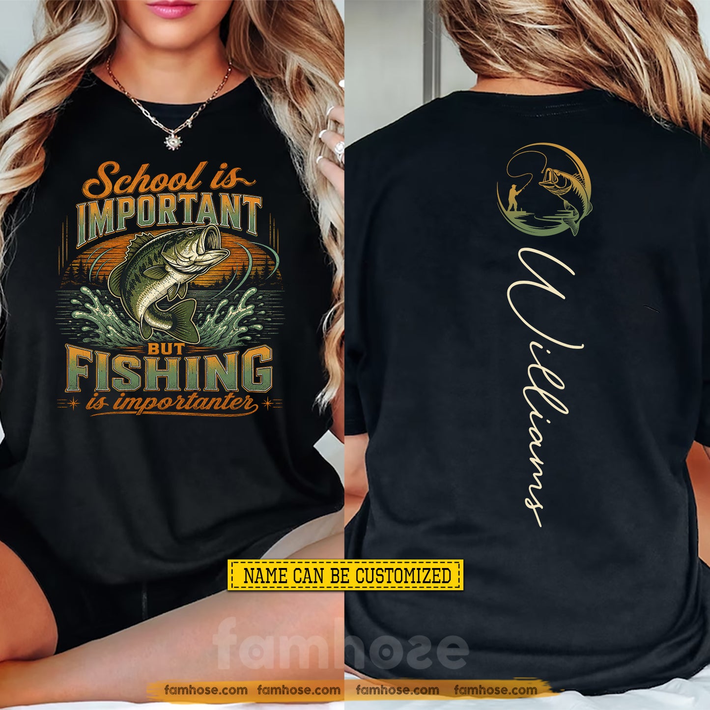 Personalized Fishing First Day Of School Two-sided T-shirt, School Is Important Back To School Tees, Student Gift For Fishing Lover