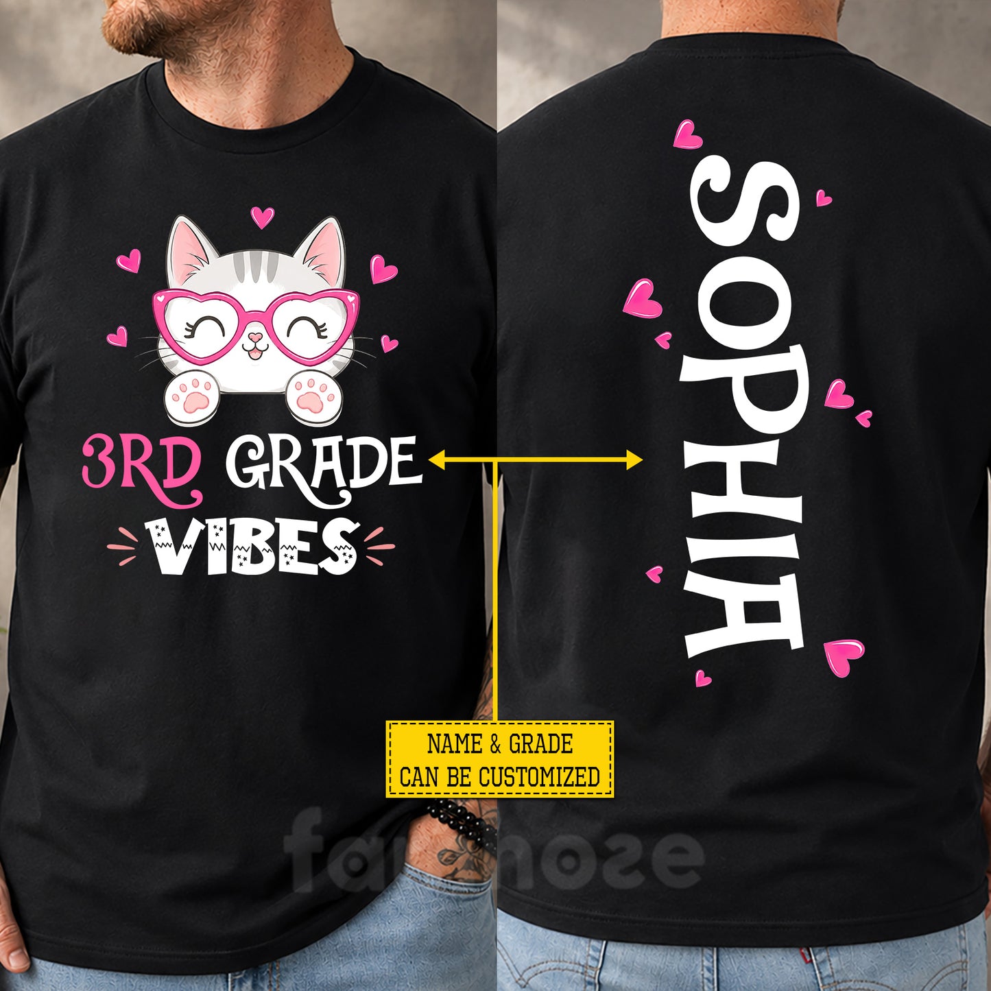 Cute Personalized Cat Back To School Two-sided T-shirt, Purrfectly Vibe Ready For Tees School Gift For Cat Lover