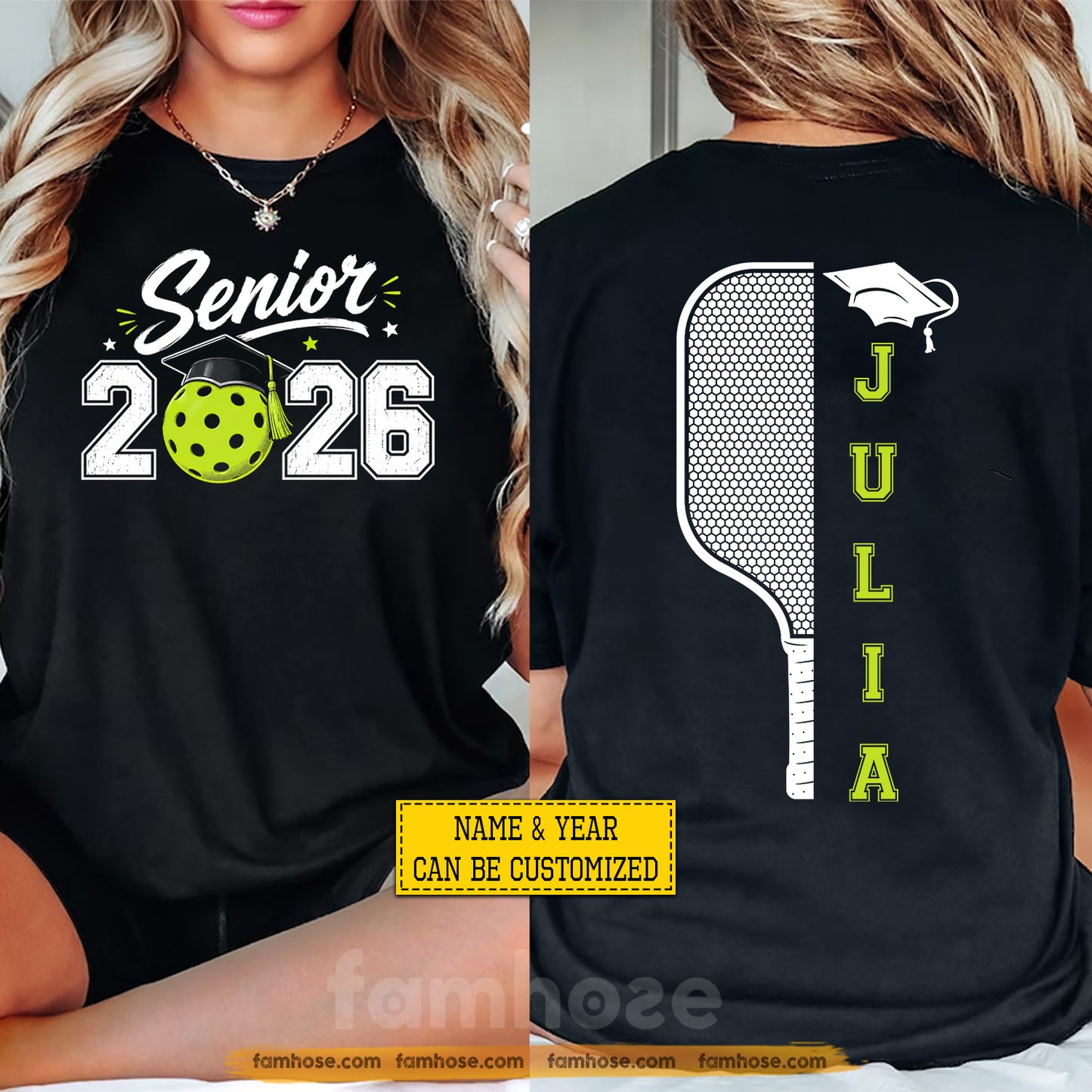 Personalized Senior 2026 Pickleball Two-sided T-shirt, Senior Status Unlocked Pickleball Graduation Sport Tees Graduation Gift For Pickleball Lover
