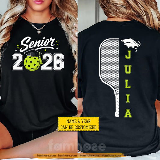 Personalized Senior 2026 Pickleball Two-sided T-shirt, Senior Status Unlocked Pickleball Graduation Sport Tees Graduation Gift For Pickleball Lover