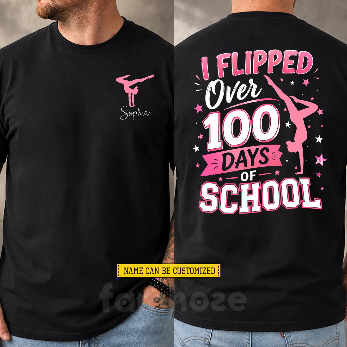 Funny Personalized Gymnastic Girl Two-sided T-shirt, I Flipped Over 100 Days Of School Tees Back To School Gift For Gymnastics Lover