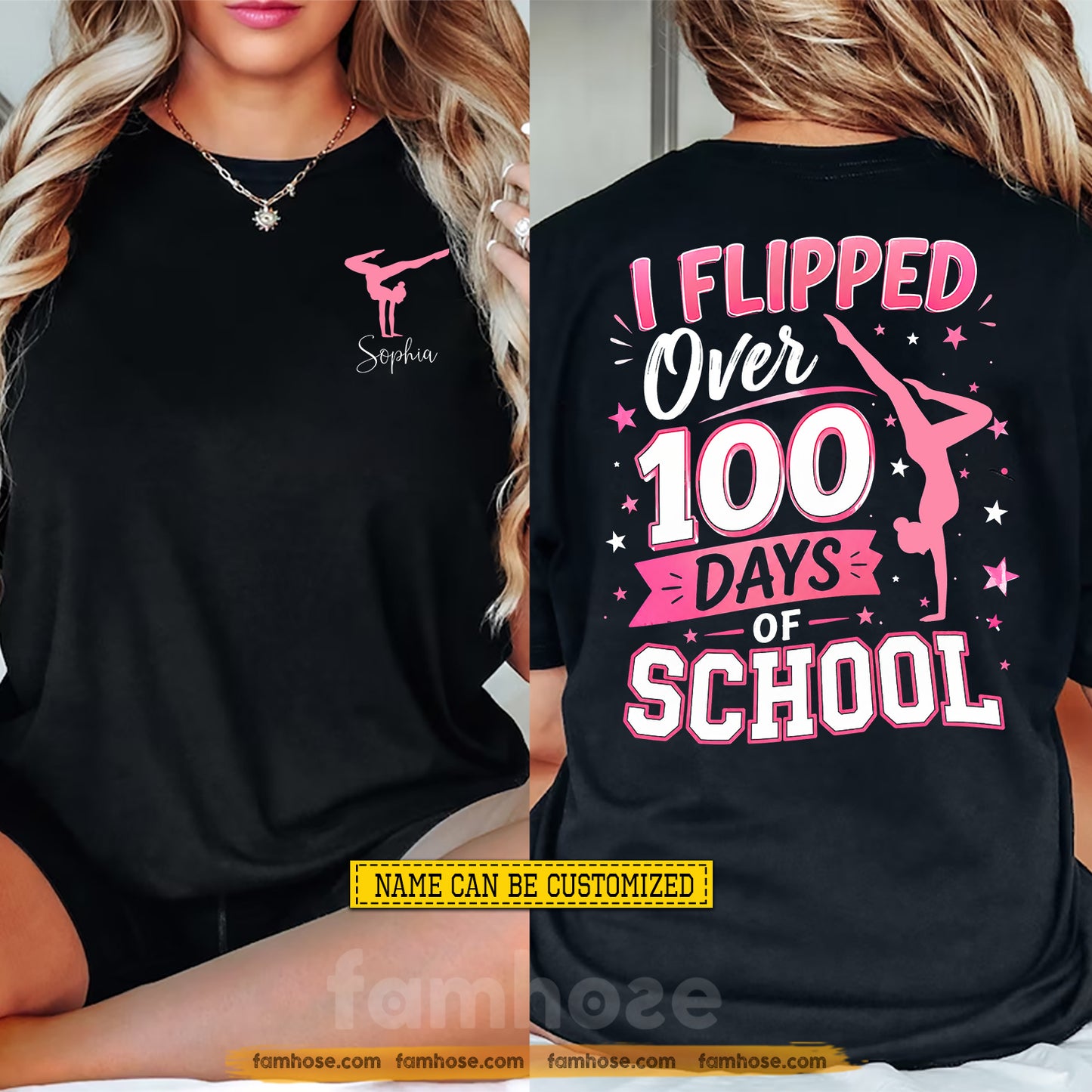 Funny Personalized Gymnastic Girl Two-sided T-shirt, I Flipped Over 100 Days Of School Tees Back To School Gift For Gymnastics Lover