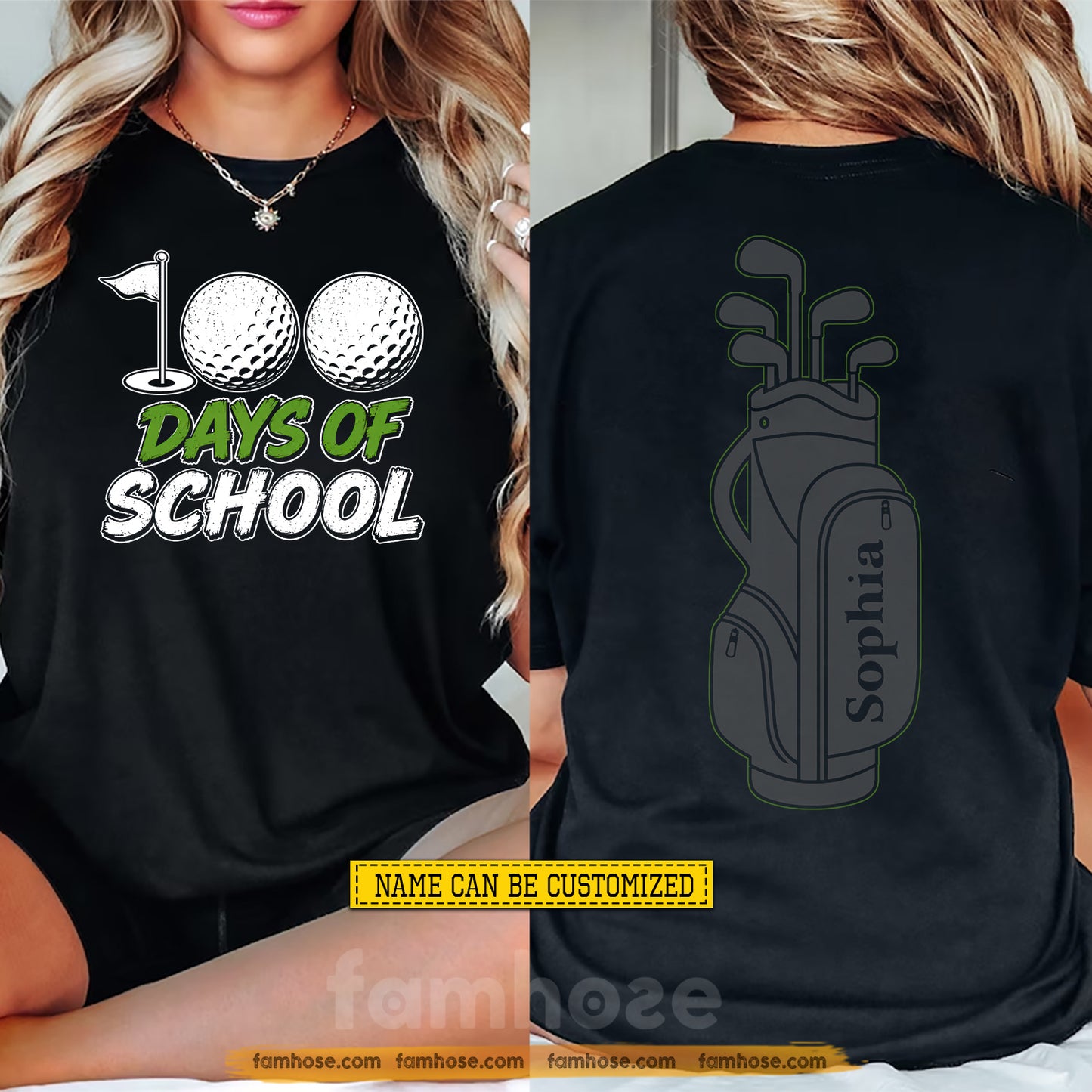 Personalized Golf First Day Of School Two-sided T-shirt, 100 Days Of School Back To School Sport Tees, Student Gift For Golf Lover