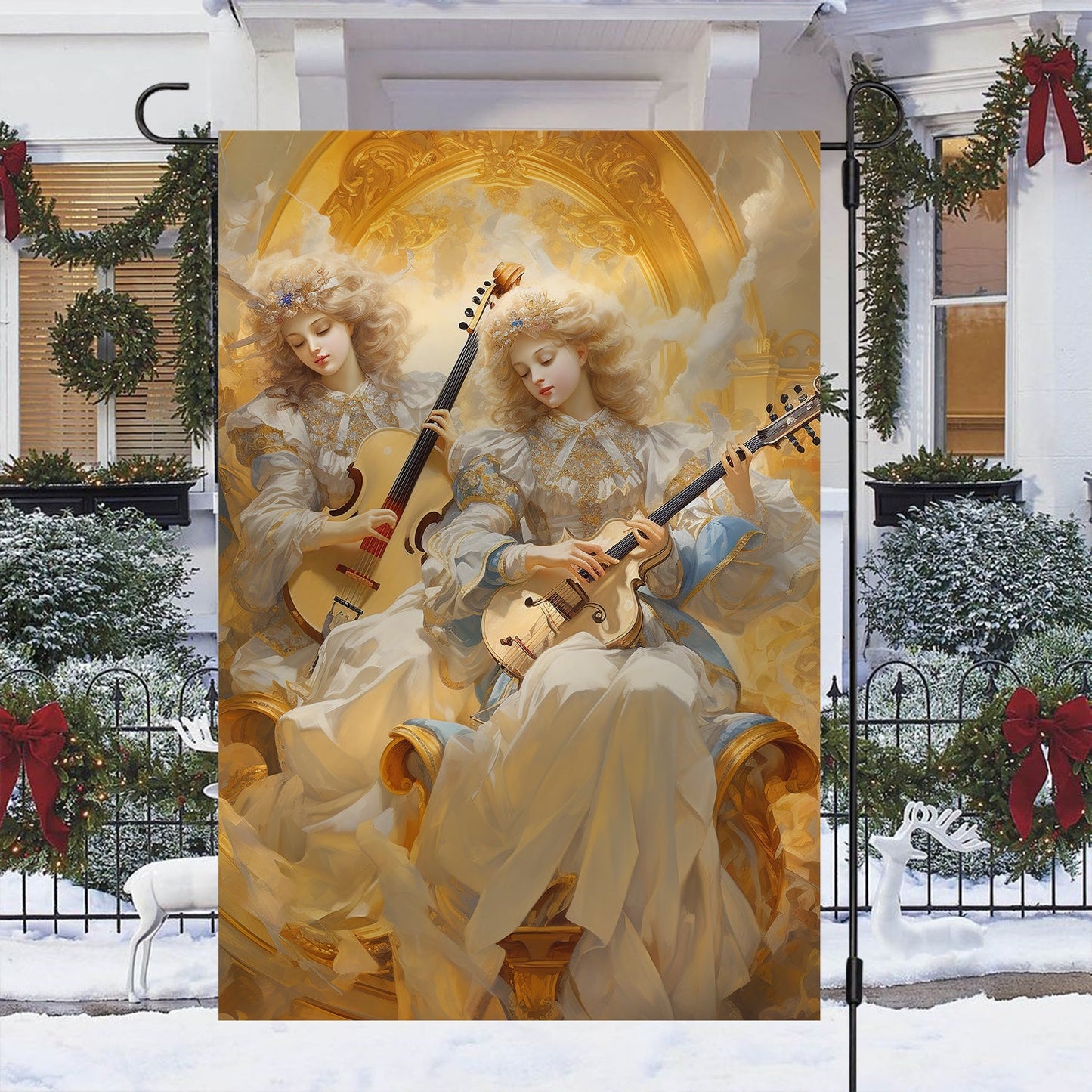 Divine Duet Of The Yuletide, Angel Xmas Garden Flag & House Flag, Christmas Flag Gift For Angel Lovers