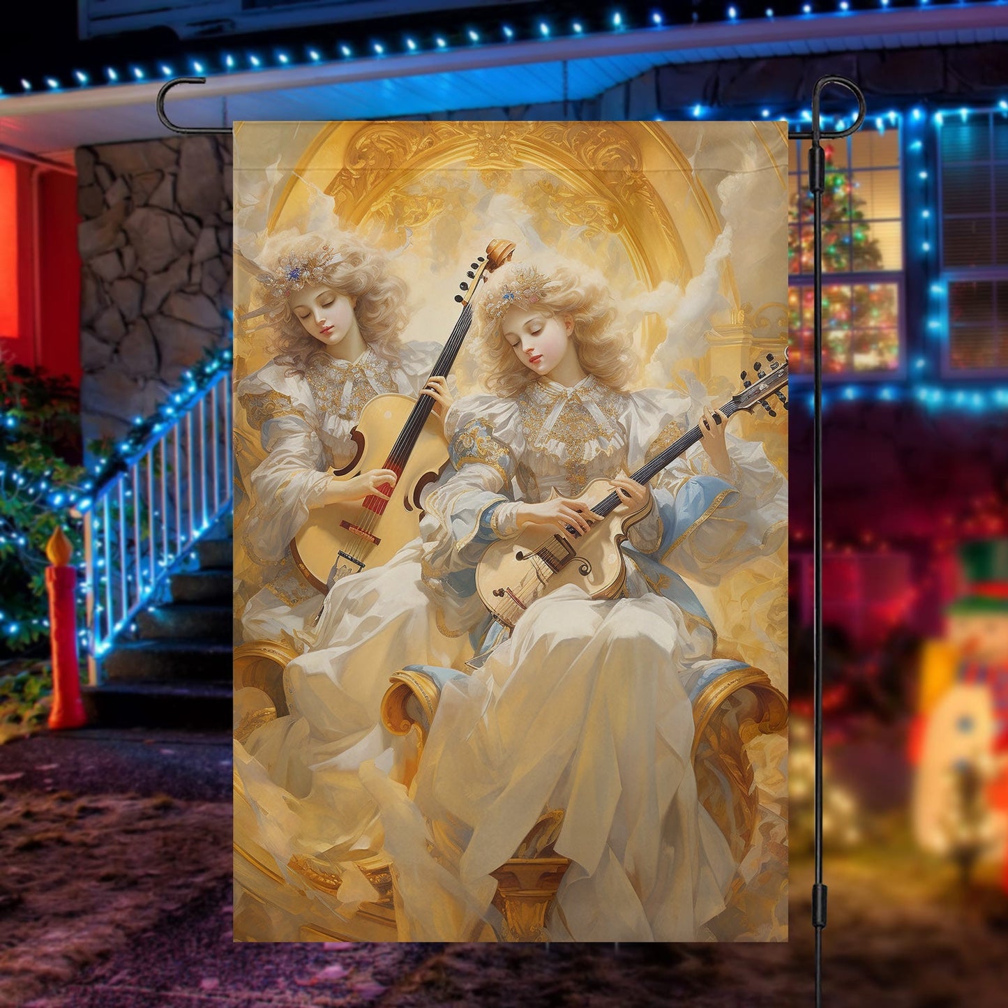 Divine Duet Of The Yuletide, Angel Xmas Garden Flag & House Flag, Christmas Flag Gift For Angel Lovers