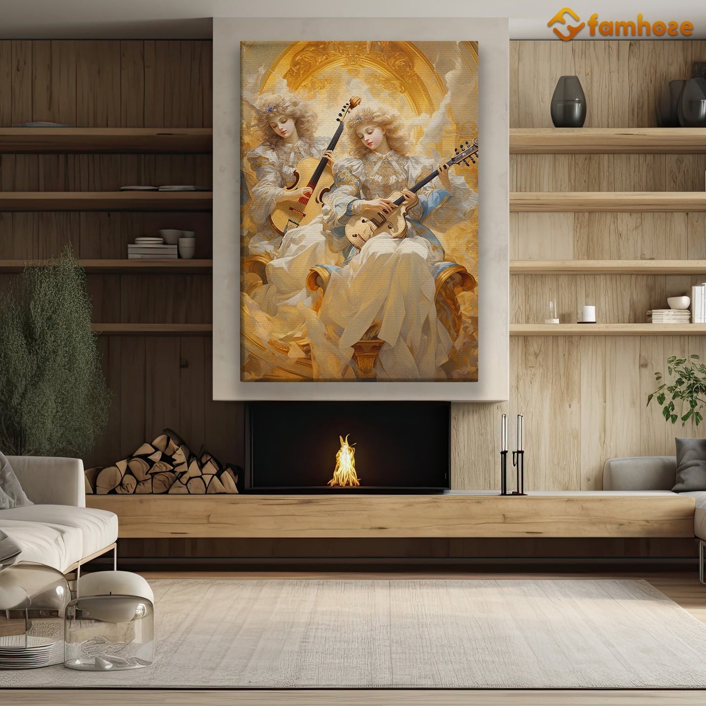 Harmony in the Heavens Celestial Serenade by Angelic Musicians Christmas Canvas Painting, Xmas Wall Art Decor - Christmas Poster Gift