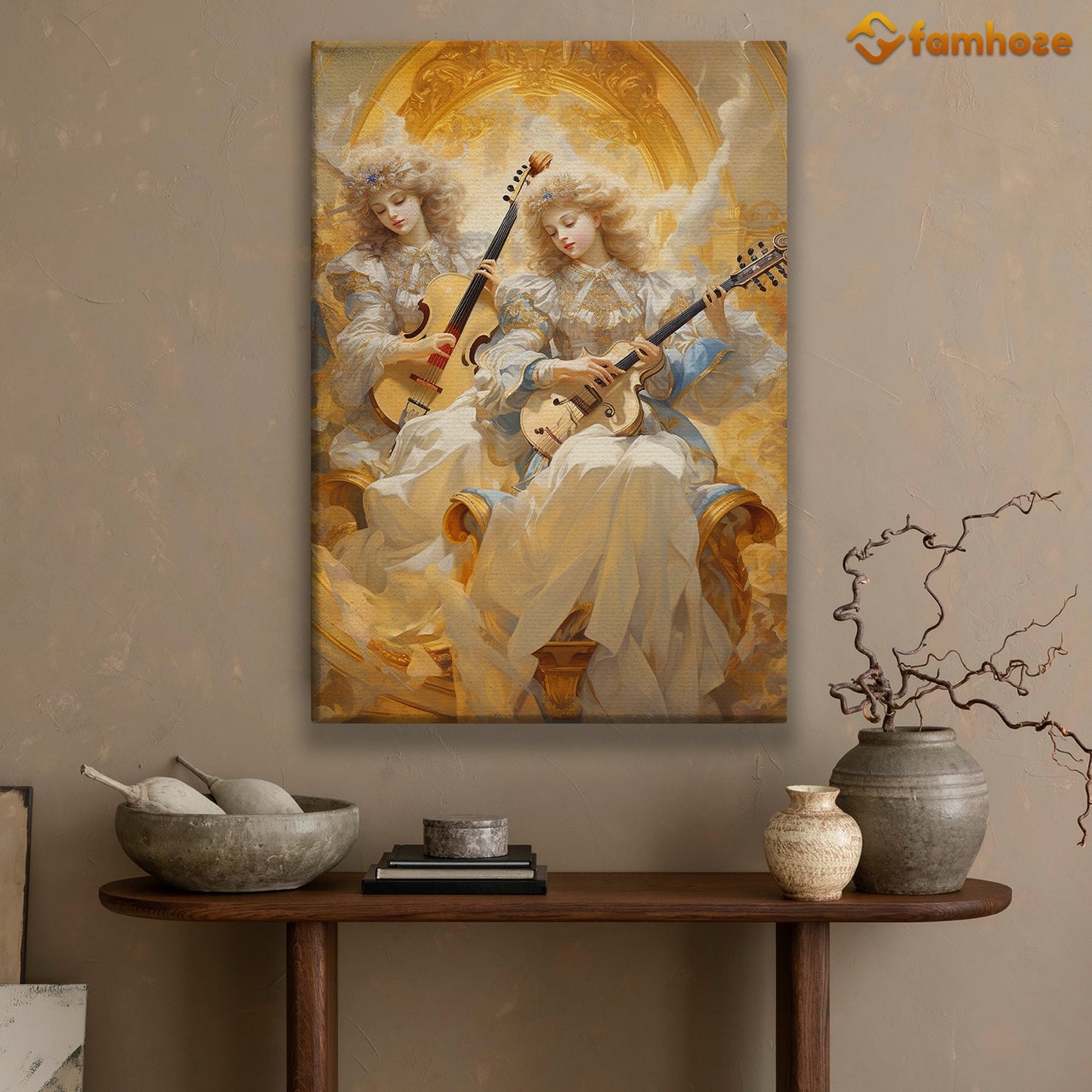Harmony in the Heavens Celestial Serenade by Angelic Musicians Christmas Canvas Painting, Xmas Wall Art Decor - Christmas Poster Gift