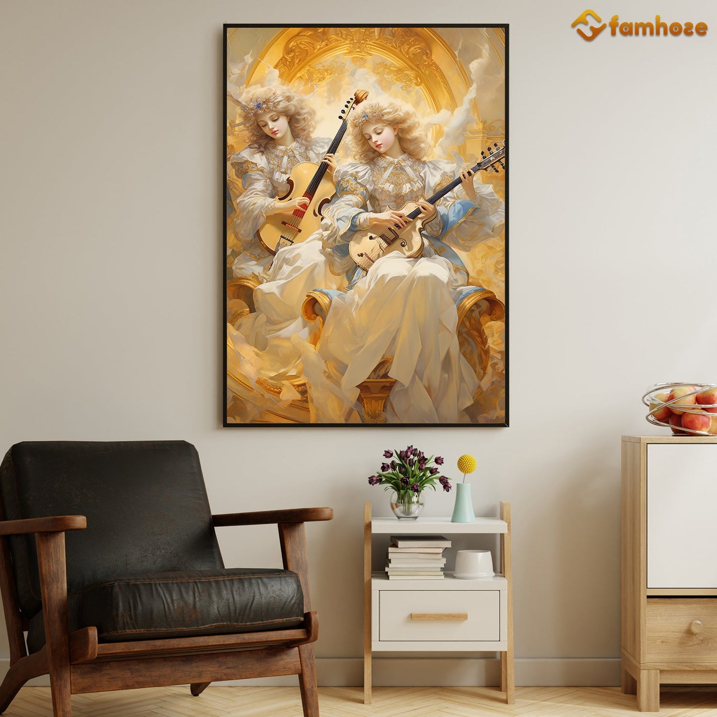 Harmony in the Heavens Celestial Serenade by Angelic Musicians Christmas Canvas Painting, Xmas Wall Art Decor - Christmas Poster Gift