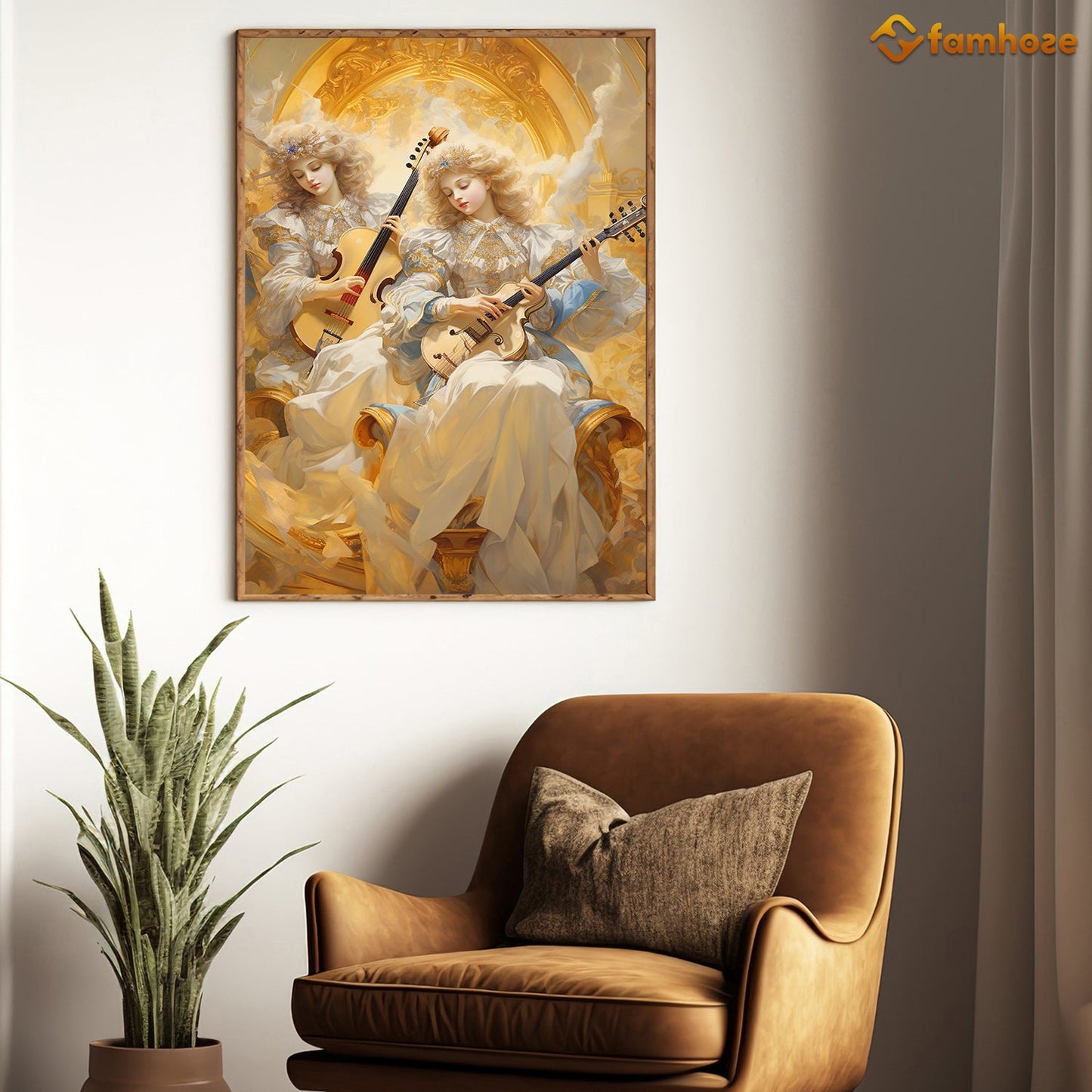 Harmony in the Heavens Celestial Serenade by Angelic Musicians Christmas Canvas Painting, Xmas Wall Art Decor - Christmas Poster Gift