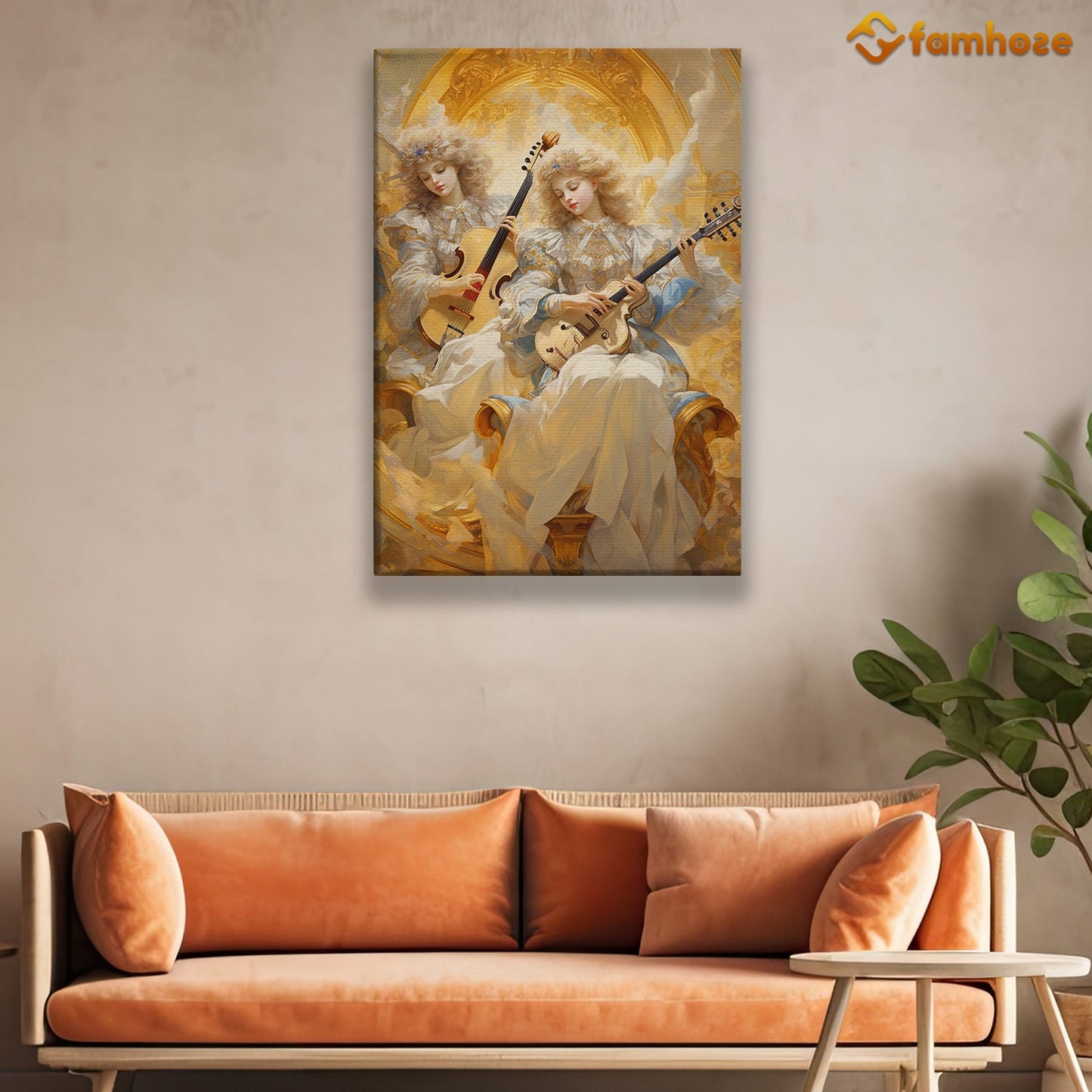 Harmony in the Heavens Celestial Serenade by Angelic Musicians Christmas Canvas Painting, Xmas Wall Art Decor - Christmas Poster Gift