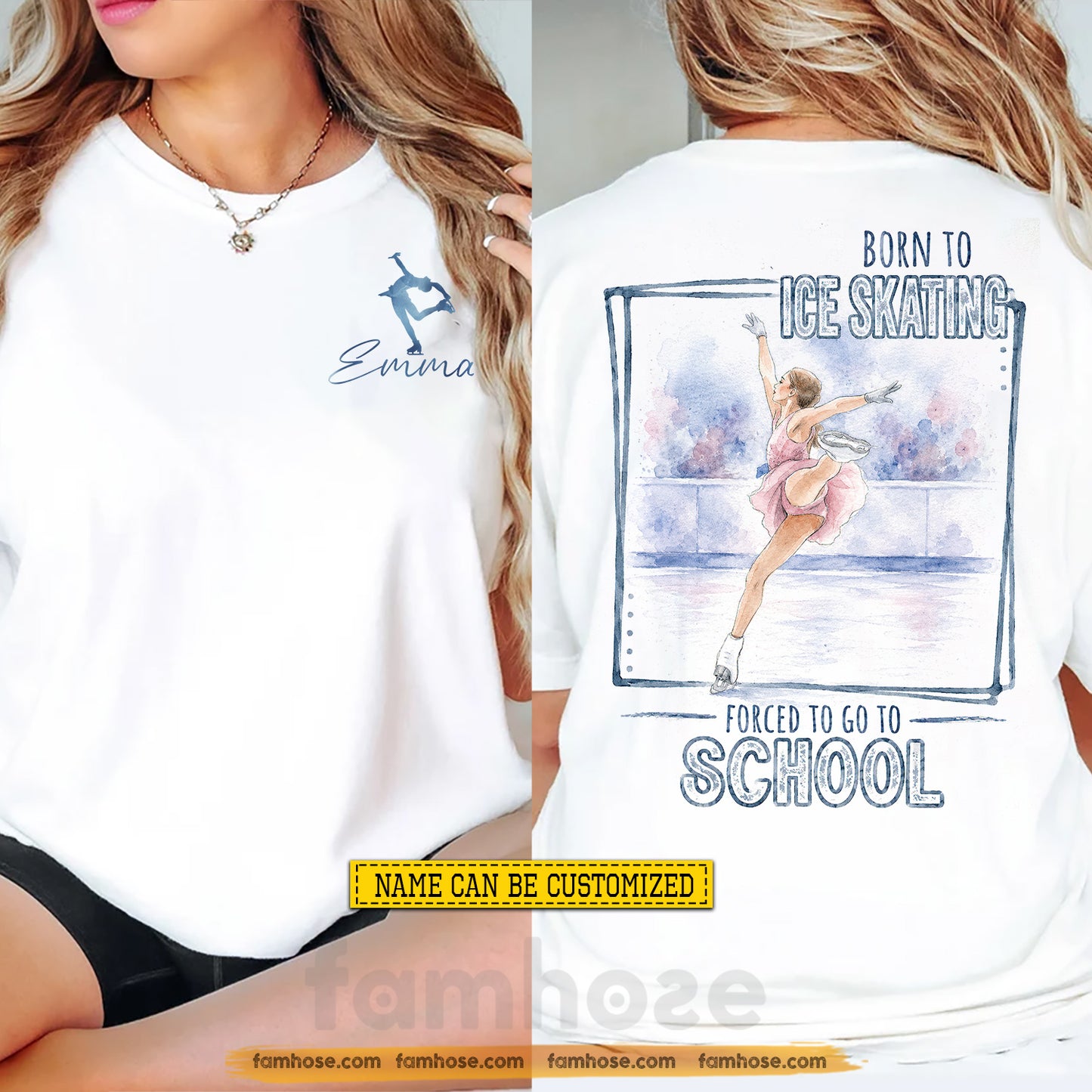 Personalized Ice Skating Girl Back To School Two-sided T-shirt, Born To Ice Skating Tees School Gift For Ice Skating Lover