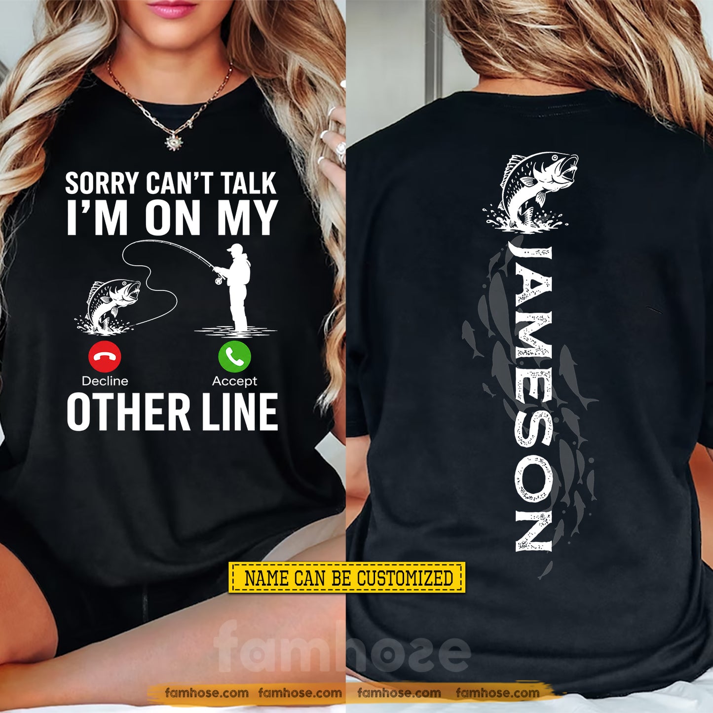 Funny Personalized Fishing Two-sided T-shirt, I'm On My Other Line Tees Gift For Fishing Lovers