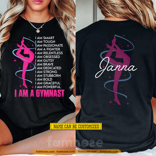 Personalized Gymnastics Girl Two-sided T-shirt, I Am A Gymnast Tees Gift For Gymnastics Lover