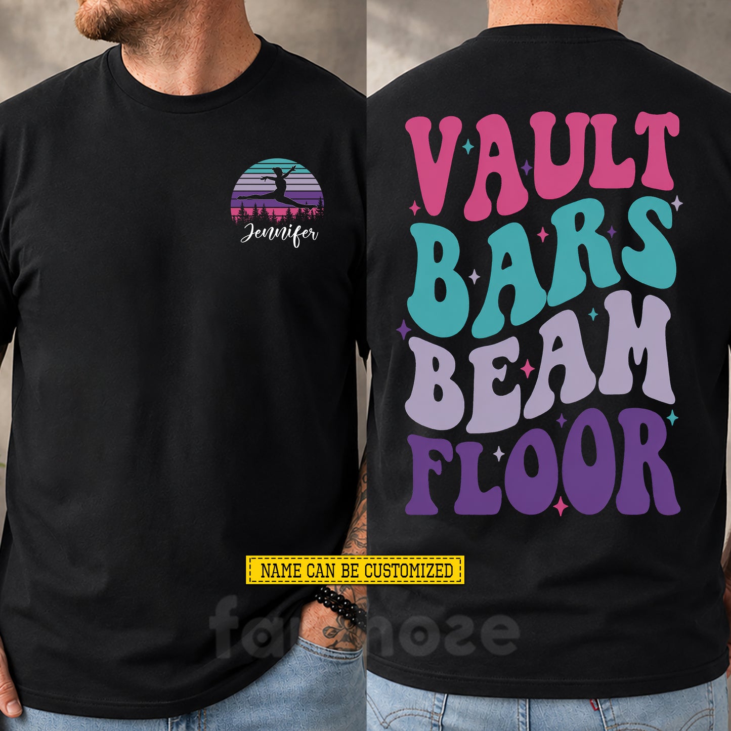 Personalized Gymnastics Girl Two-sided T-shirt, Vault Bars Beam Floor Sport Tees Gift For Gymnastics Lover