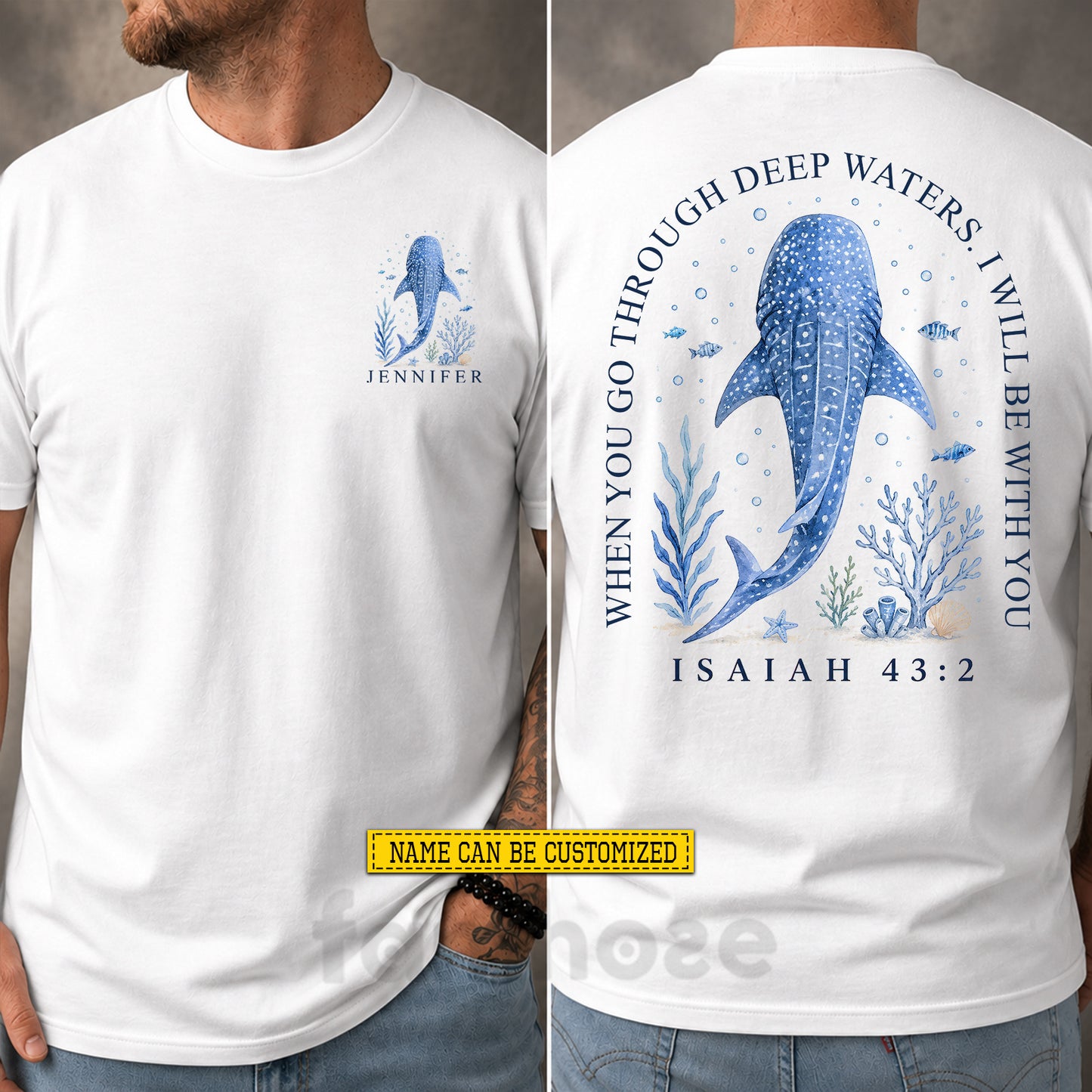 Personalized Christian Quote Whale Shark Two-sided T-shirt, When You Go Through Deep Tees Gift For Christian, Whale Shark Lover