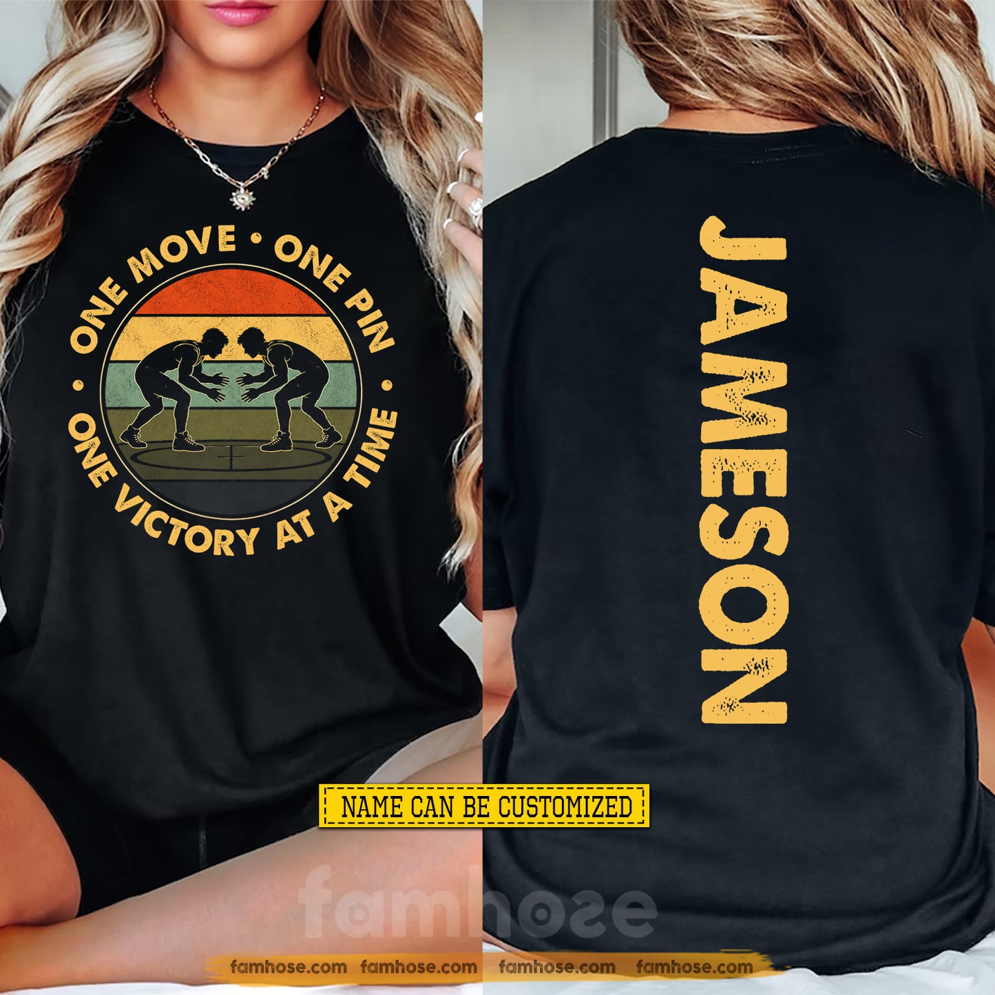 Funny Personalized Wrestling Two-sided T-shirt, One Move One Pin Sport Tees Vintage Gift For Wrestling Lover