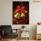 Golden Tidings A Symphony of Bells and Ribbons Christmas Canvas Painting, Xmas Wall Art Decor - Christmas Poster Gift