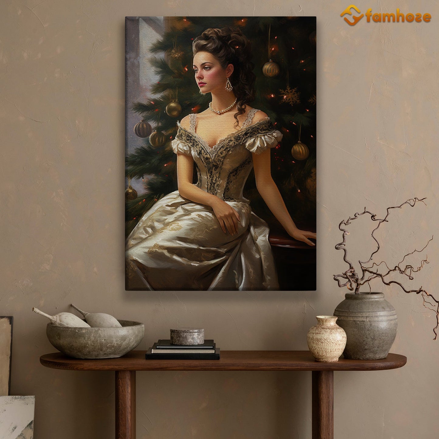 Enchanted Evening Radiance Beneath the Festive Pines, Victorian Christmas Canvas Painting, Xmas Wall Art Decor - Christmas Poster Gift