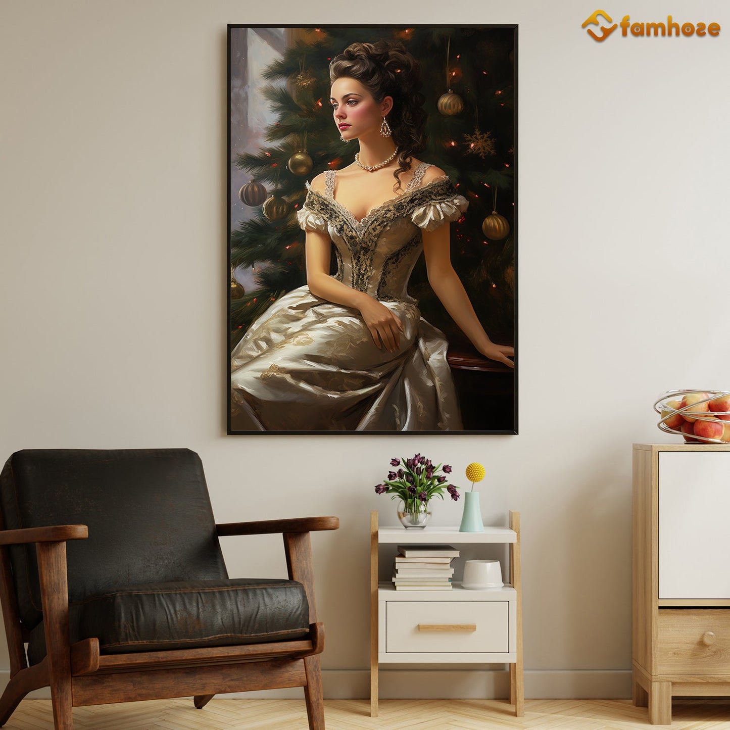 Enchanted Evening Radiance Beneath the Festive Pines, Victorian Christmas Canvas Painting, Xmas Wall Art Decor - Christmas Poster Gift