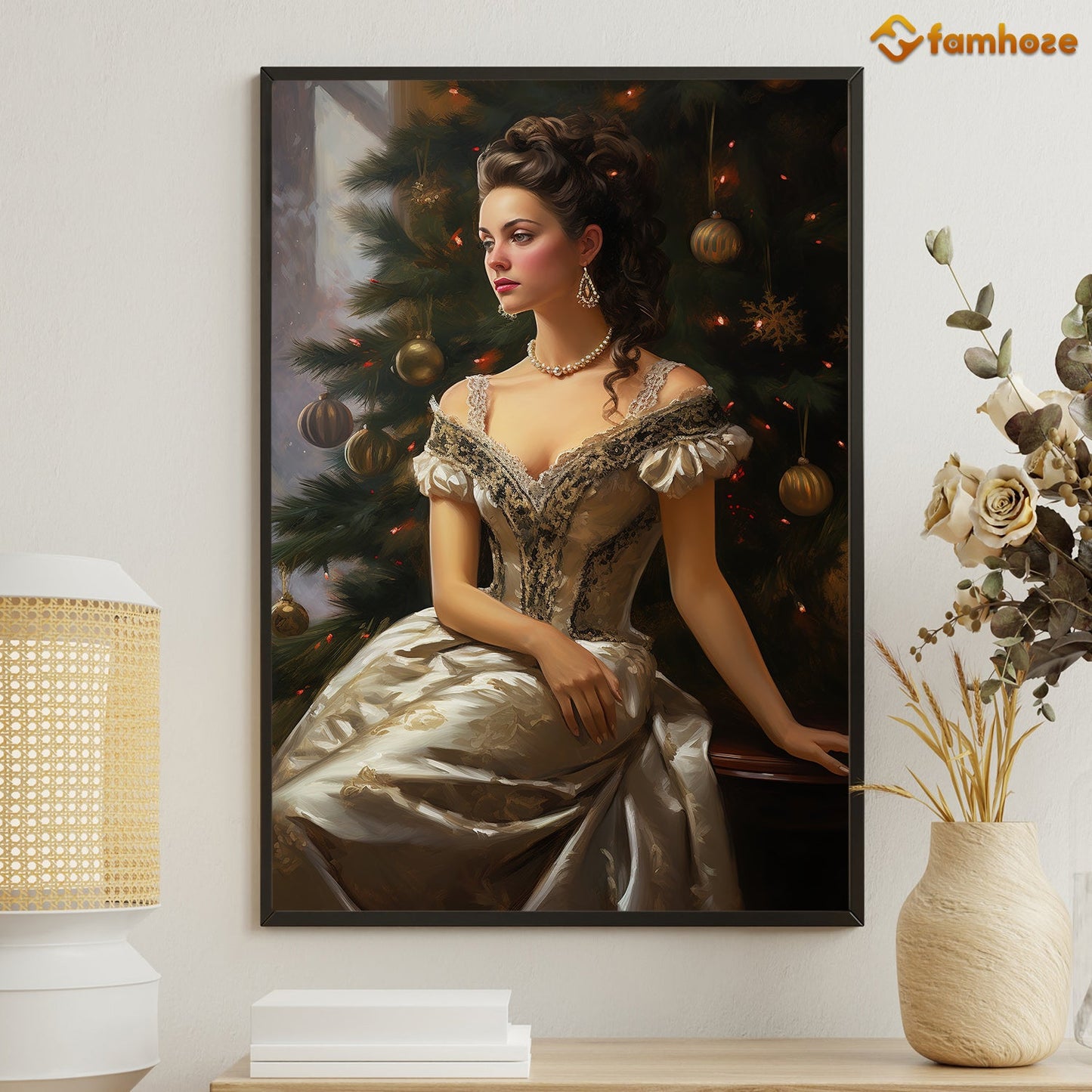 Enchanted Evening Radiance Beneath the Festive Pines, Victorian Christmas Canvas Painting, Xmas Wall Art Decor - Christmas Poster Gift