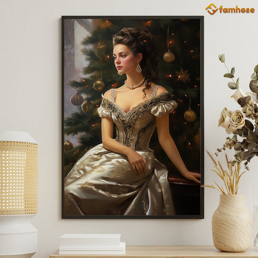 Enchanted Evening Radiance Beneath the Festive Pines, Victorian Christmas Canvas Painting, Xmas Wall Art Decor - Christmas Poster Gift