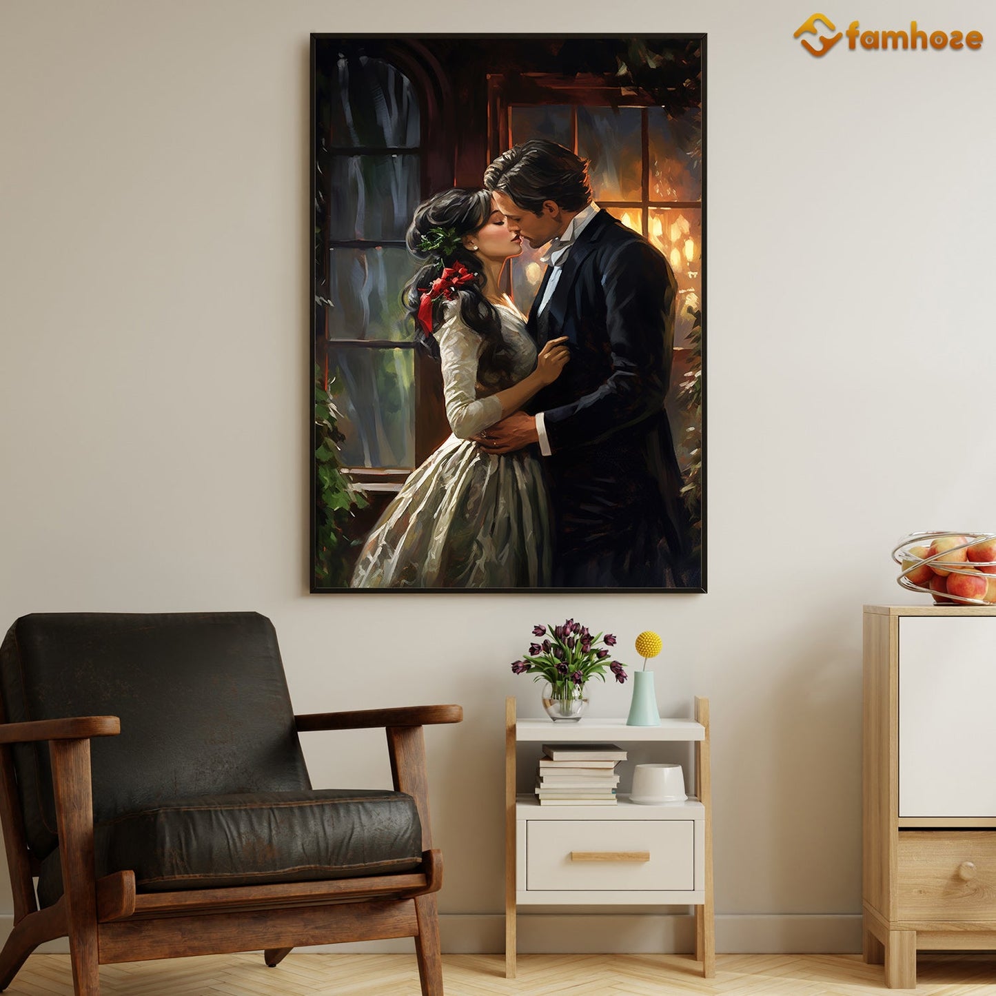 A Midnight Romance Whispers Amidst the Ivy, Victorian Christmas Canvas Painting, Xmas Wall Art Decor - Christmas Poster Gift