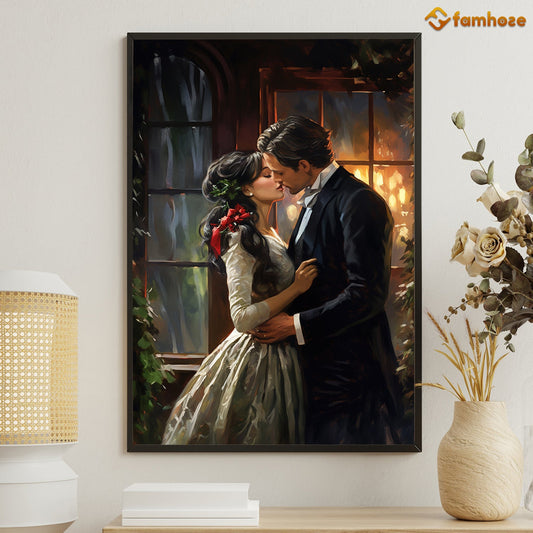 A Midnight Romance Whispers Amidst the Ivy, Victorian Christmas Canvas Painting, Xmas Wall Art Decor - Christmas Poster Gift