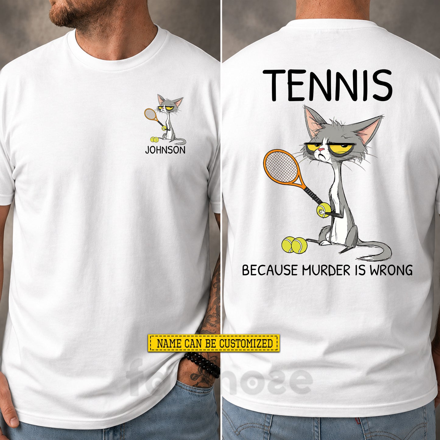 Personalized Tennis Two-sided T-shirt, Tennis Because Murder Is Wrong Sport Tees Gift For Tennis Lover