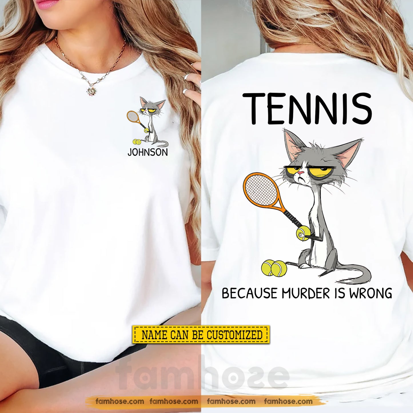Personalized Tennis Two-sided T-shirt, Tennis Because Murder Is Wrong Sport Tees Gift For Tennis Lover
