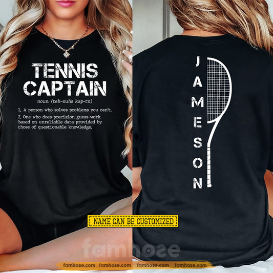 Personalized Tennis Two-sided T-shirt, Tennis Captian Sport Tees Gift For Tennis Lover