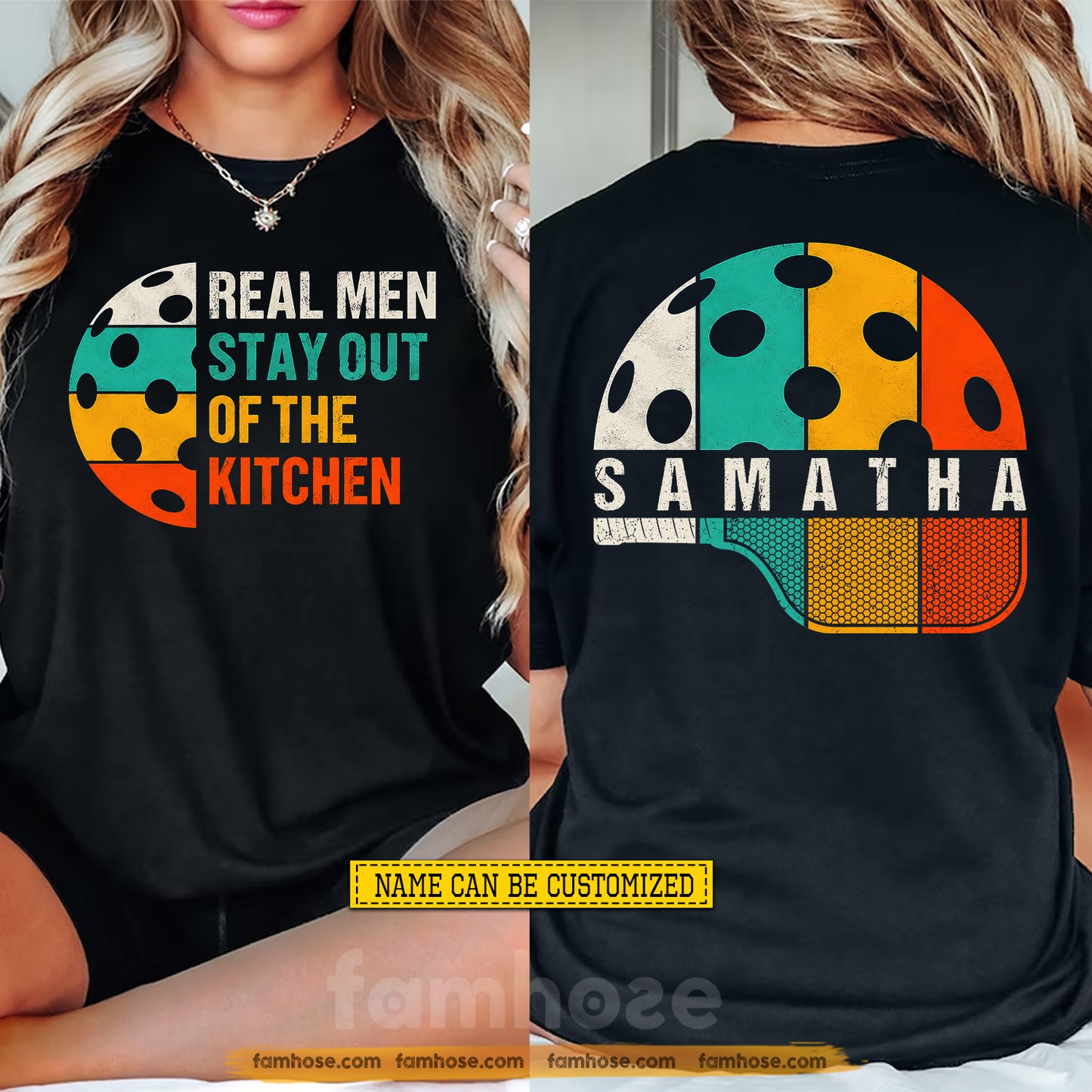 Funny Personalized Pickleball Two-sided T-shirt, Real Men Stay Out Of The Kitchen Sport Tees Vintage Gift For Pickleball Lover