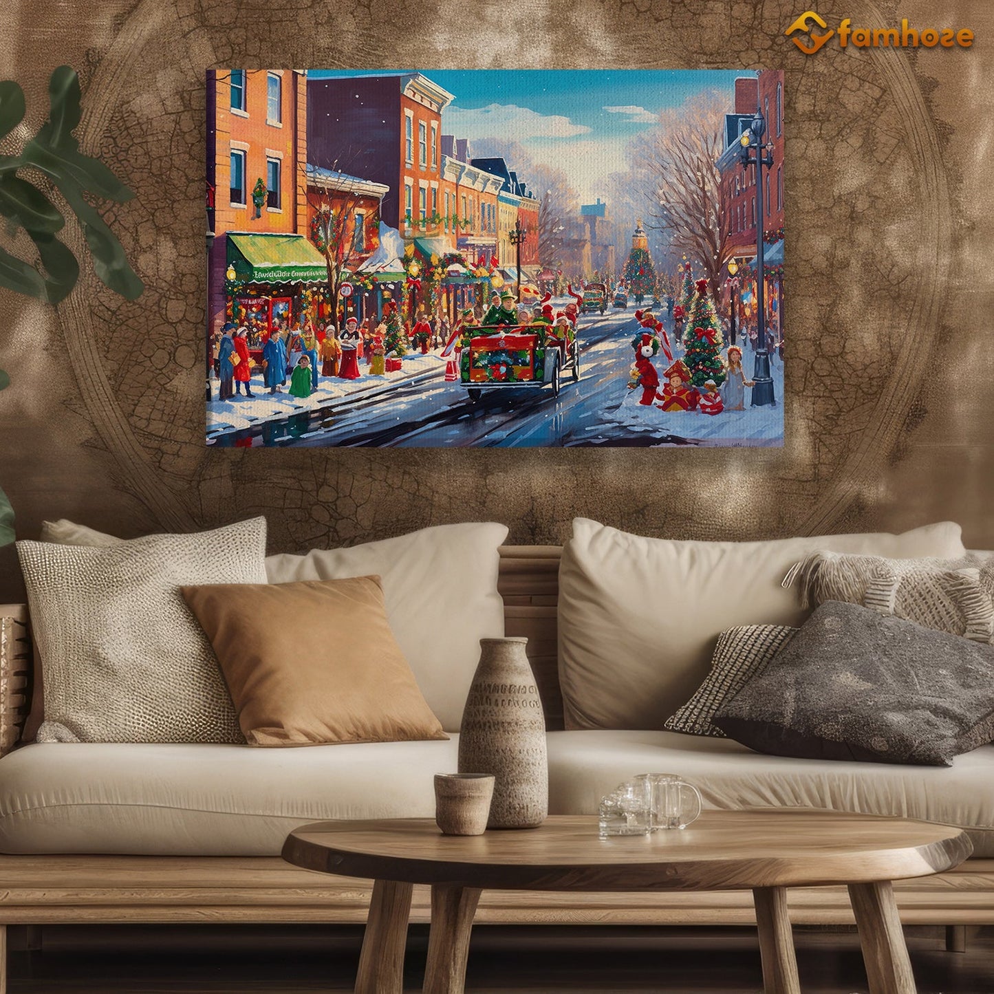 Holiday Bustle A Snowy Evening in the City Christmas Canvas Painting, Xmas Wall Art Decor - Christmas Poster Gift