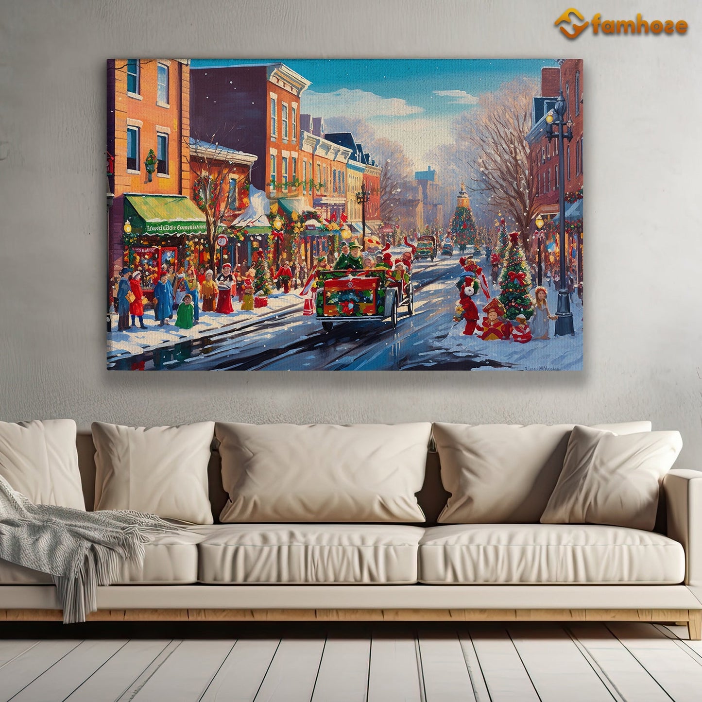 Holiday Bustle A Snowy Evening in the City Christmas Canvas Painting, Xmas Wall Art Decor - Christmas Poster Gift