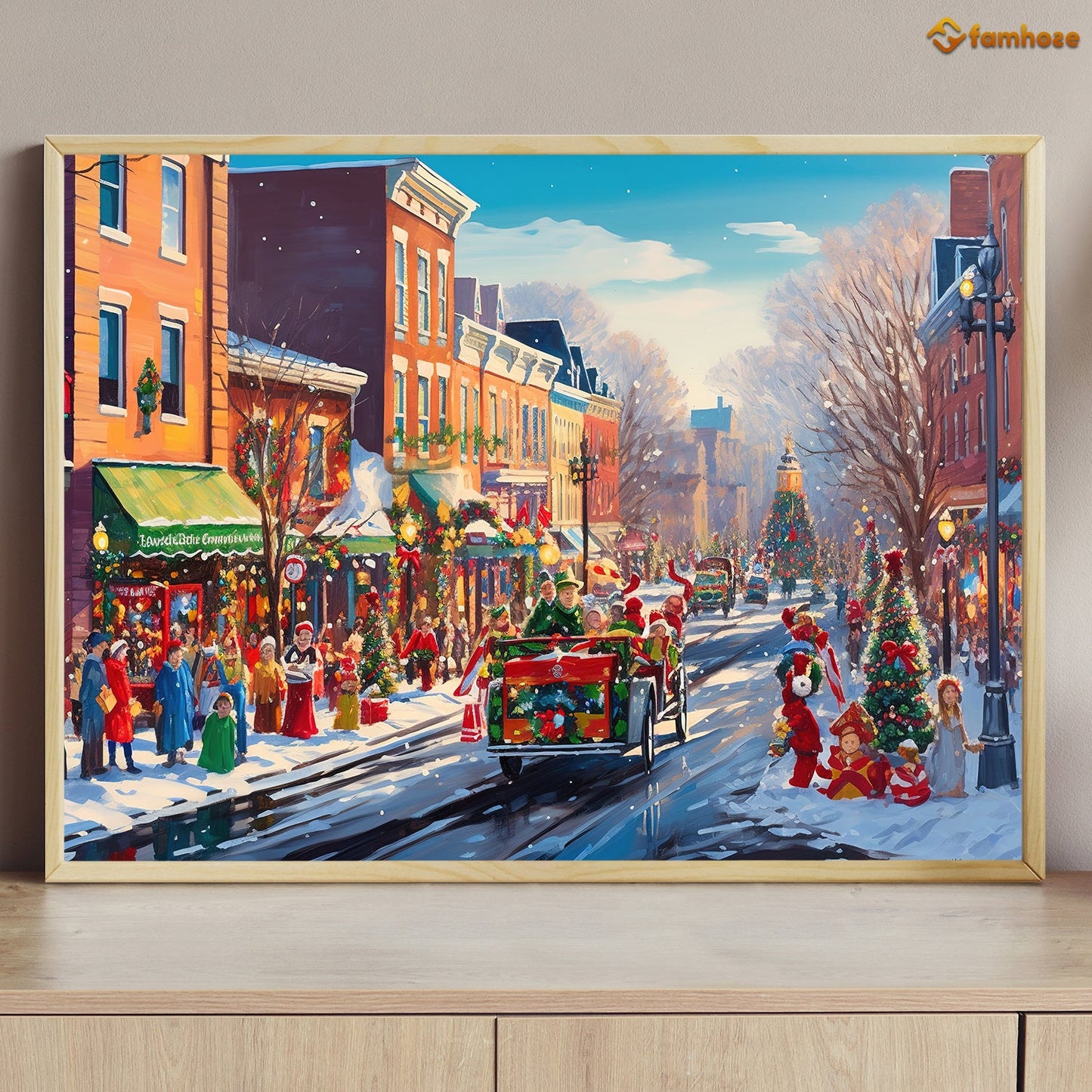 Holiday Bustle A Snowy Evening in the City Christmas Canvas Painting, Xmas Wall Art Decor - Christmas Poster Gift