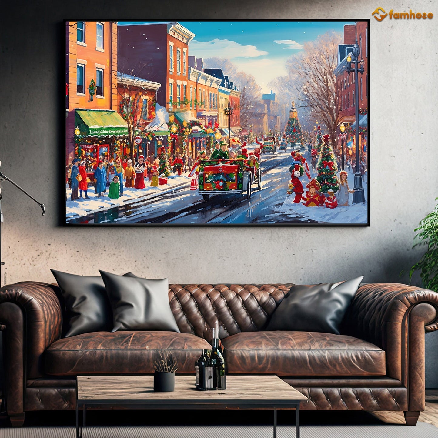 Holiday Bustle A Snowy Evening in the City Christmas Canvas Painting, Xmas Wall Art Decor - Christmas Poster Gift