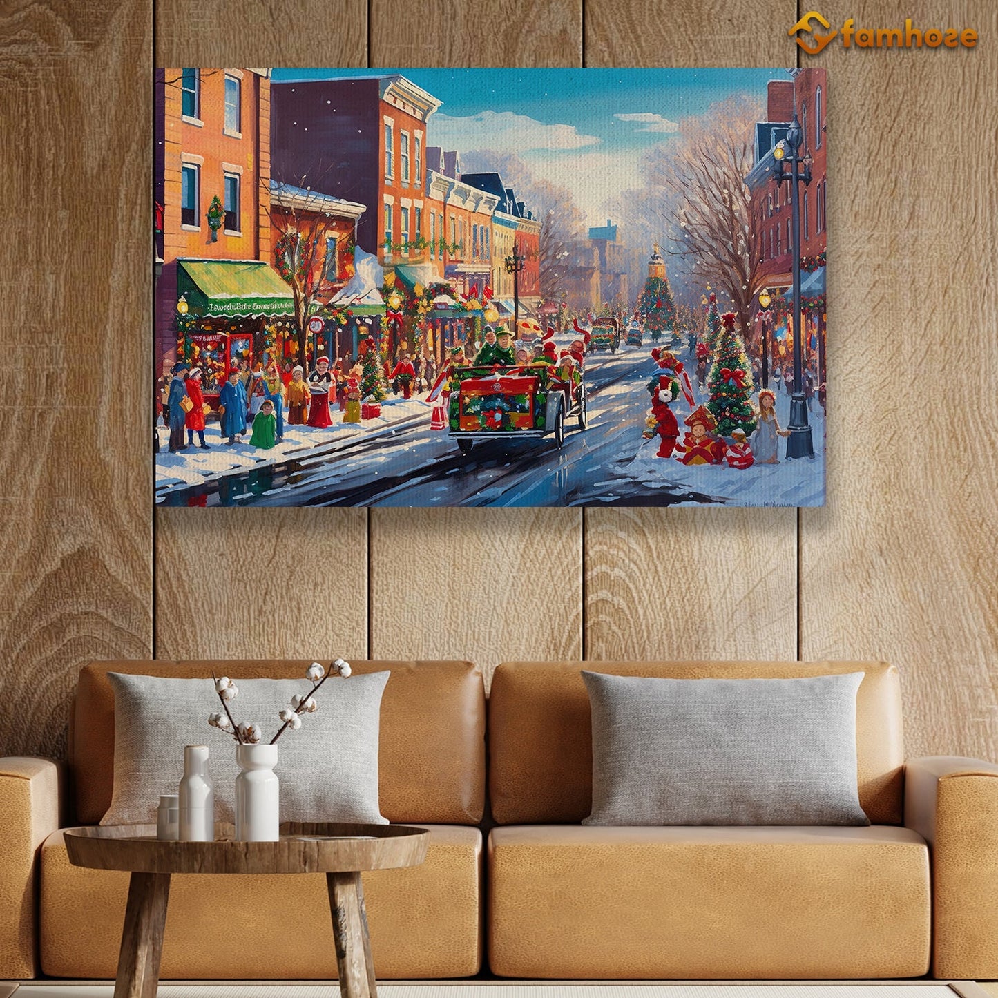 Holiday Bustle A Snowy Evening in the City Christmas Canvas Painting, Xmas Wall Art Decor - Christmas Poster Gift