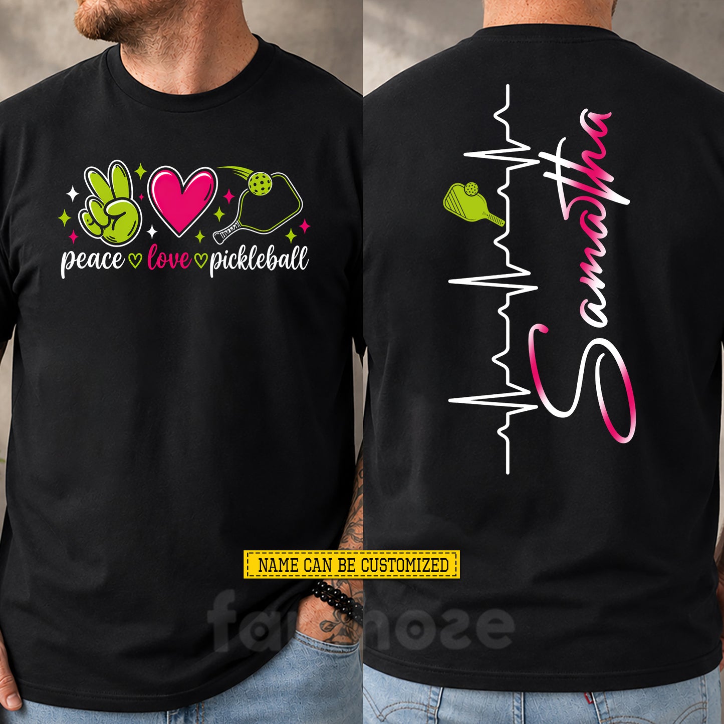 Personalized Pickleball Two-sided T-shirt, Peace Love Pickleball Sport Tees Gift For Pickleball Lover