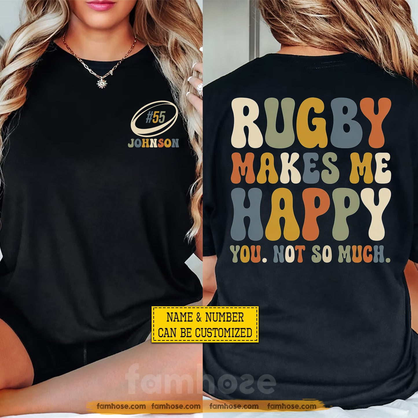 Personalized Rugby Two-sided T-shirt, Rugby Makes Me Happy Sport Tees Gift For Rugby Lover