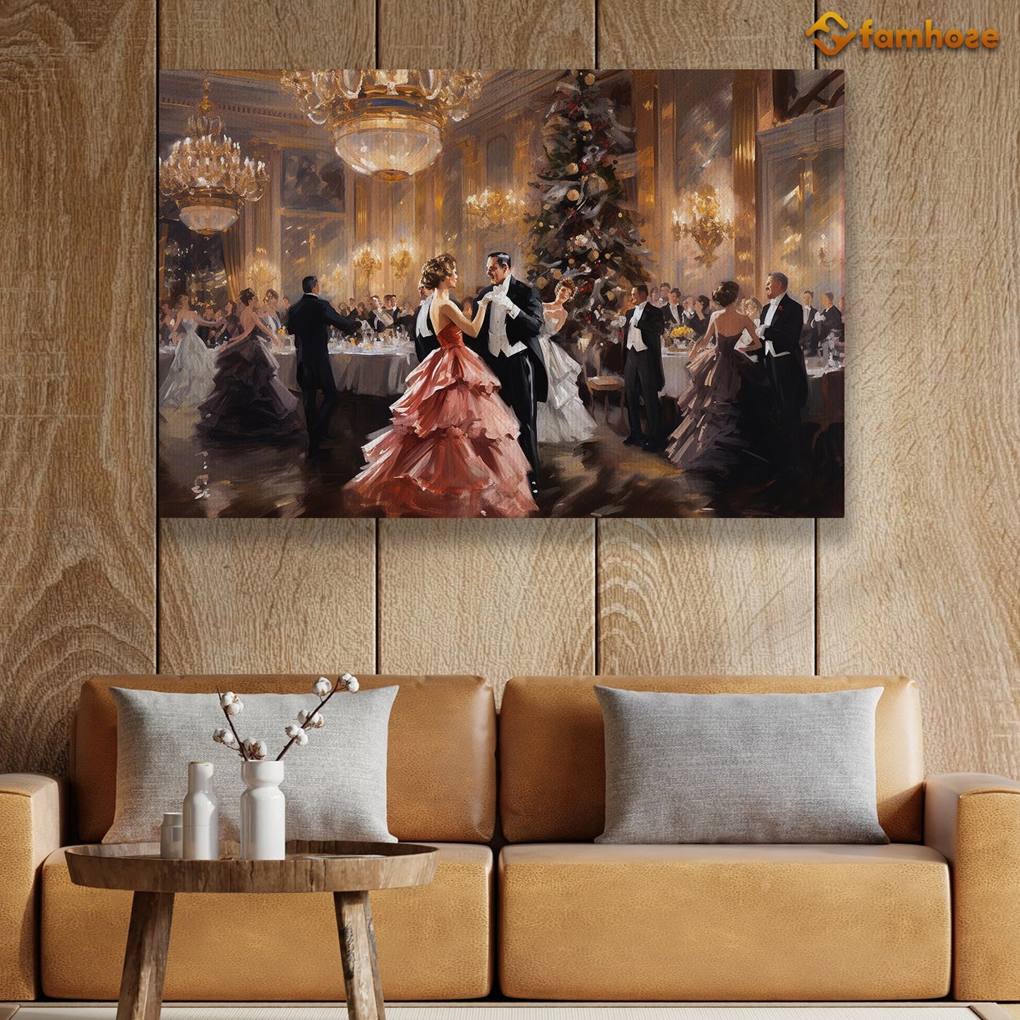 Elegant Ballroom Dance of the Night, Victorian Christmas Canvas Painting, Xmas Wall Art Decor - Christmas Poster Gift