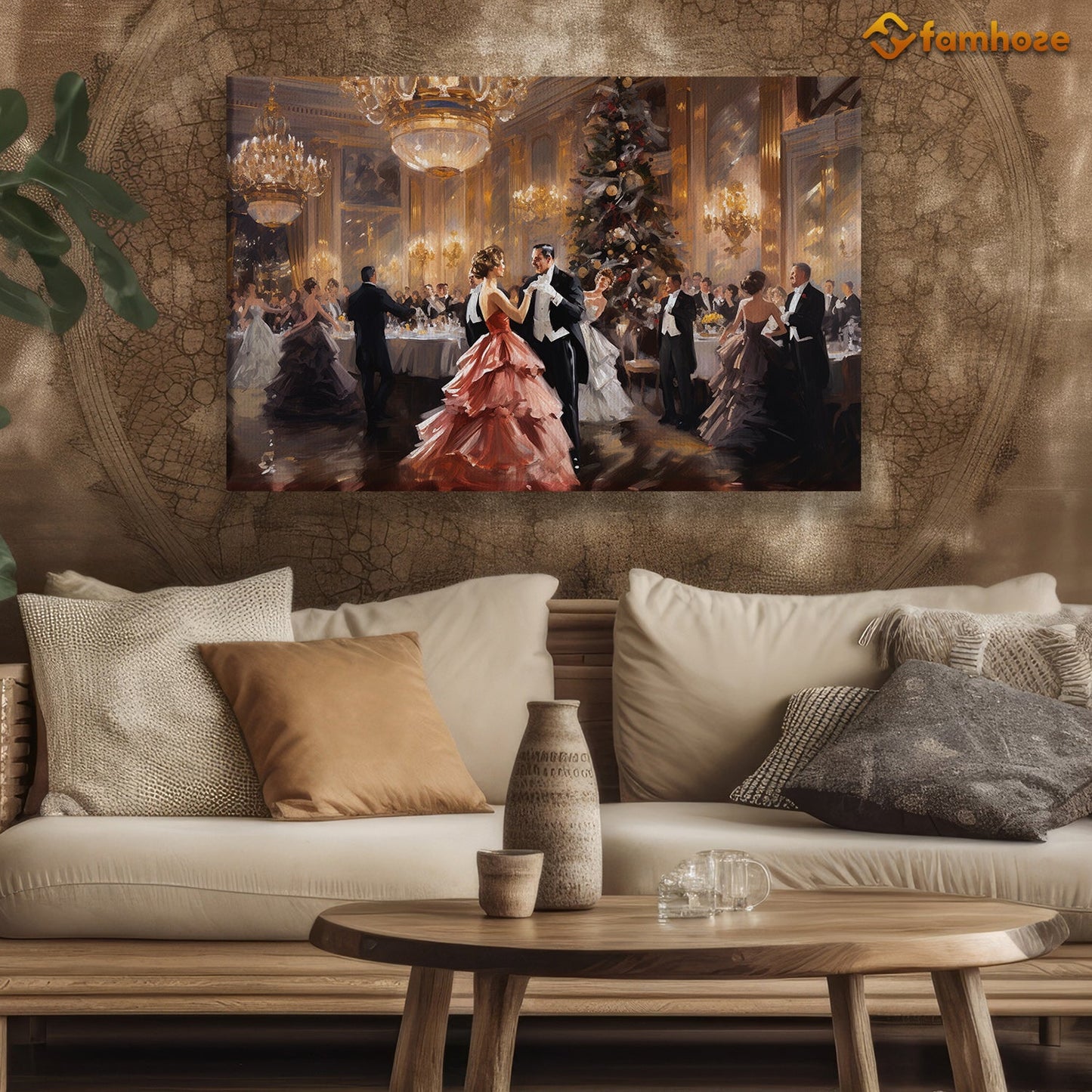 Elegant Ballroom Dance of the Night, Victorian Christmas Canvas Painting, Xmas Wall Art Decor - Christmas Poster Gift