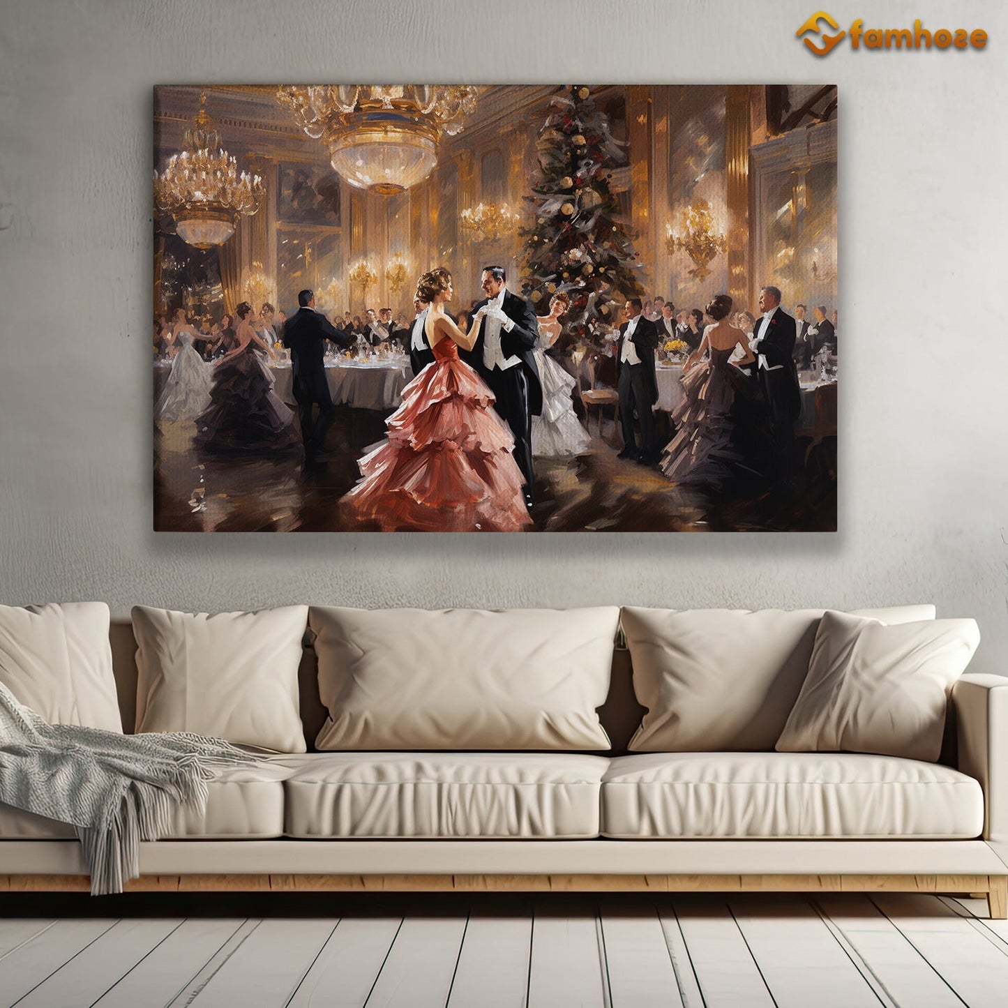 Elegant Ballroom Dance of the Night, Victorian Christmas Canvas Painting, Xmas Wall Art Decor - Christmas Poster Gift