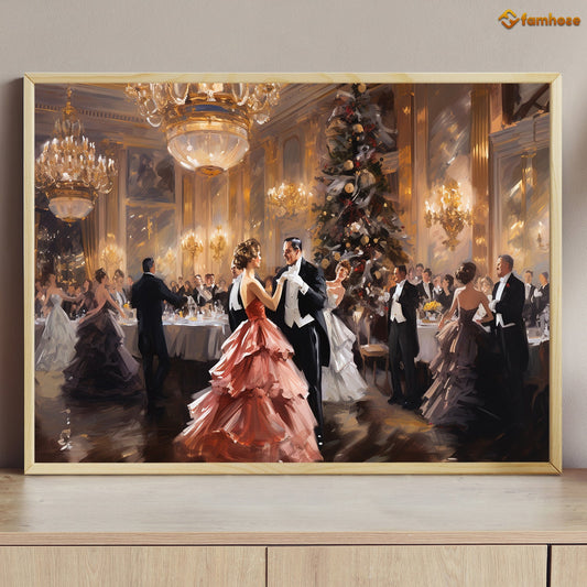 Elegant Ballroom Dance of the Night, Victorian Christmas Canvas Painting, Xmas Wall Art Decor - Christmas Poster Gift