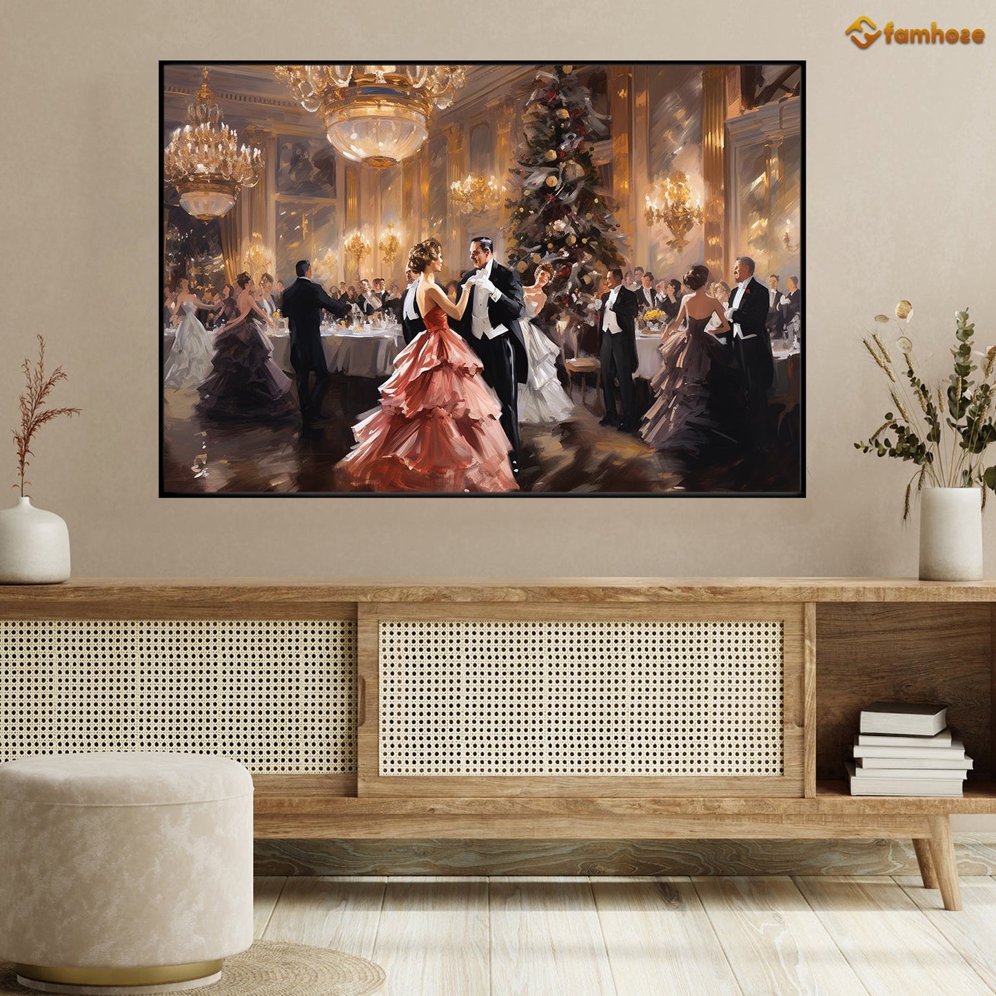 Elegant Ballroom Dance of the Night, Victorian Christmas Canvas Painting, Xmas Wall Art Decor - Christmas Poster Gift