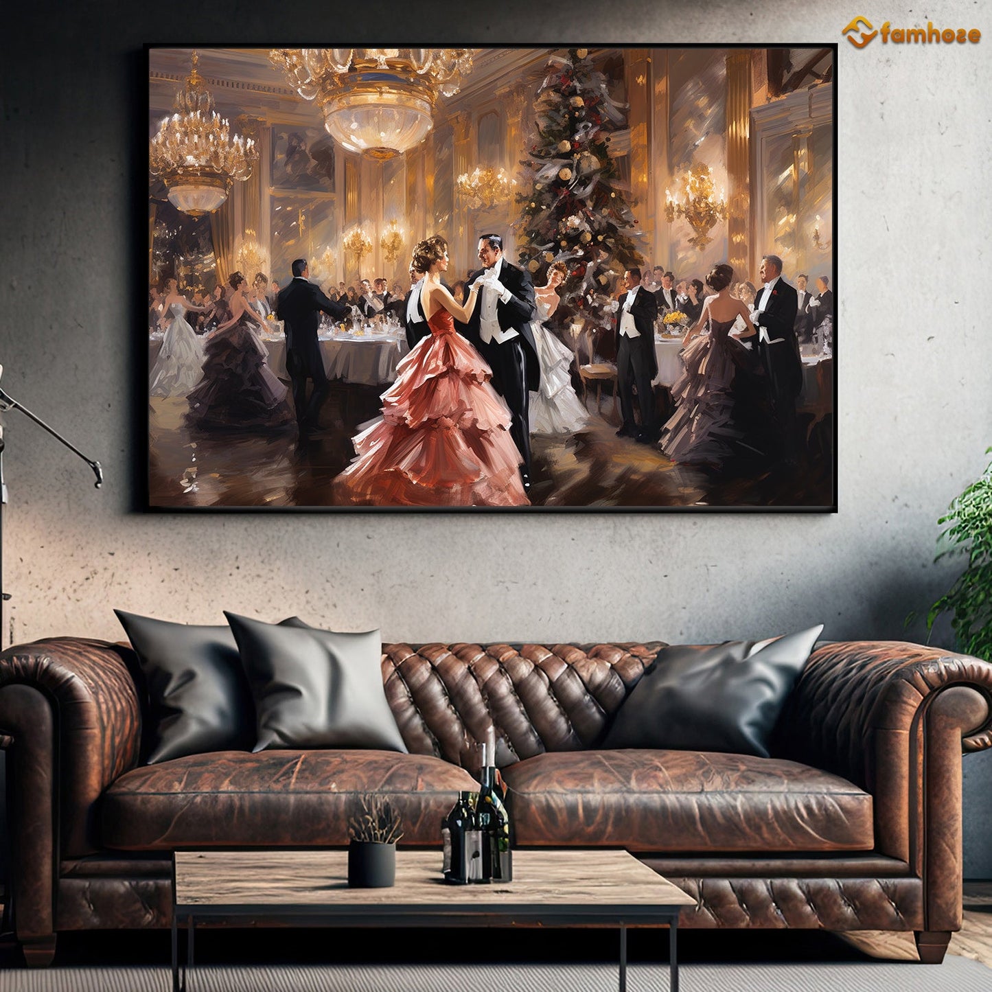 Elegant Ballroom Dance of the Night, Victorian Christmas Canvas Painting, Xmas Wall Art Decor - Christmas Poster Gift