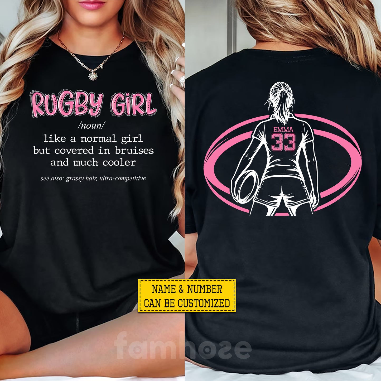 Funny Personalized Rugby Girl Two-sided T-shirt, Like A Normal Girl Sport Tees Gift For Rugby Lover