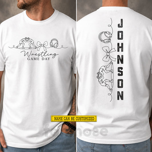 Personalized Wrestling Two-sided T-shirt, Game Day Sport Tees Gift For Wrestling Lover