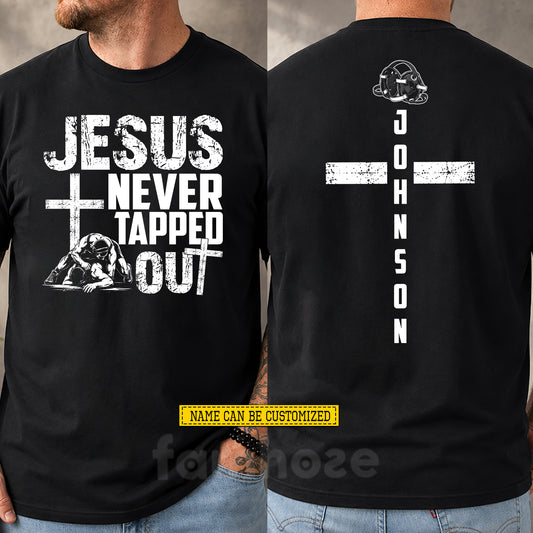 Personalized Wrestling & God Two-sided T-shirt, Jesus Never Tapped Out Sport Tees Gift For Christians, Wrestling Lover