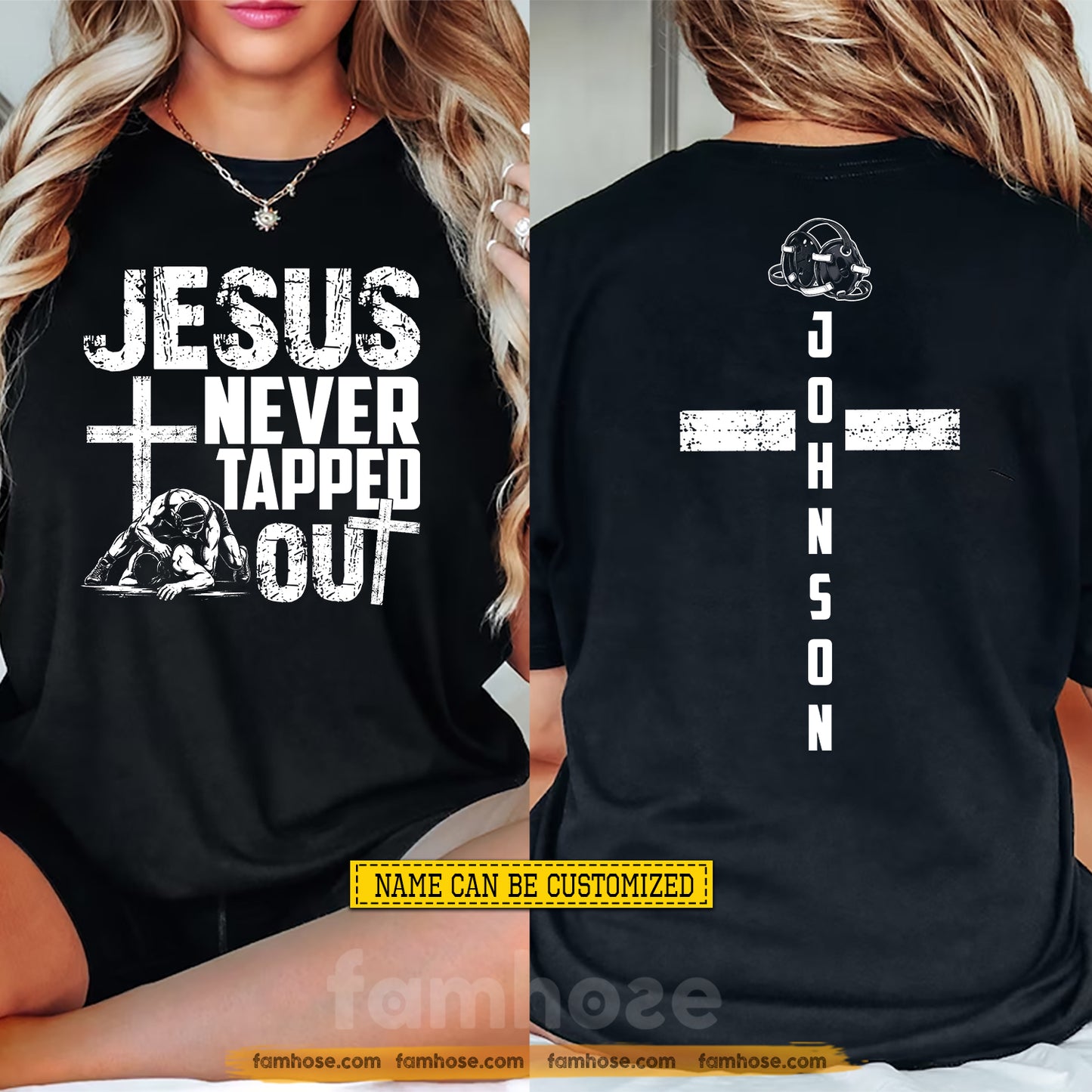 Personalized Wrestling & God Two-sided T-shirt, Jesus Never Tapped Out Sport Tees Gift For Christians, Wrestling Lover