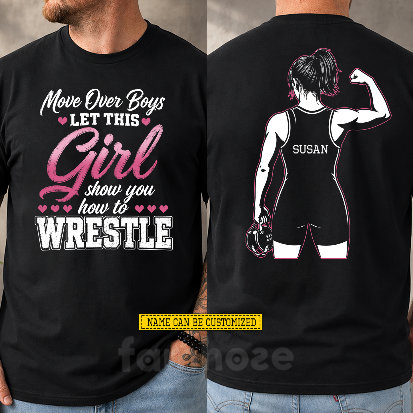 Personalized Wrestling Two-sided T-shirt, Let This Girl Show You How To Wrestle Sport Tees Gift For Wrestling Lover